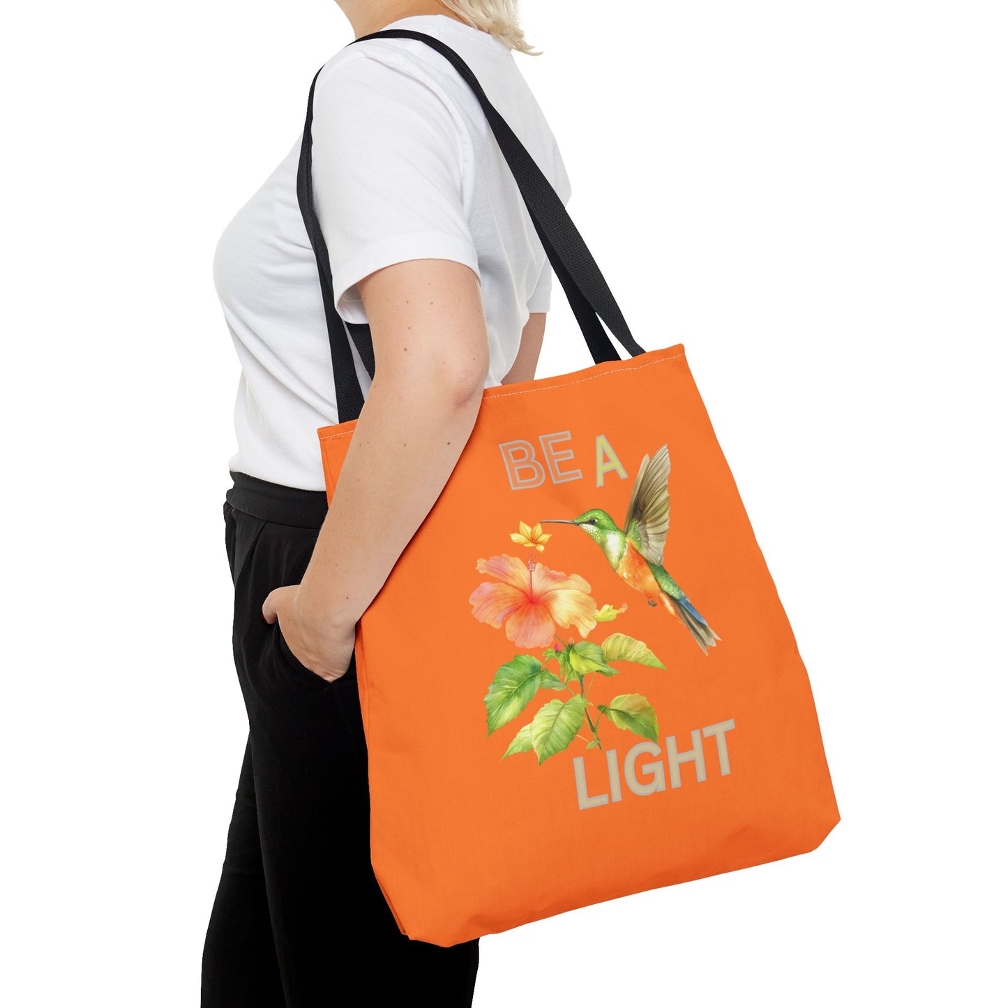 Floral Hummingbird Tote Bag - Be a Light, Eco-Friendly Shopping Bag, Summer Accessory, Gift for Nature Lovers, Inspirational Quote