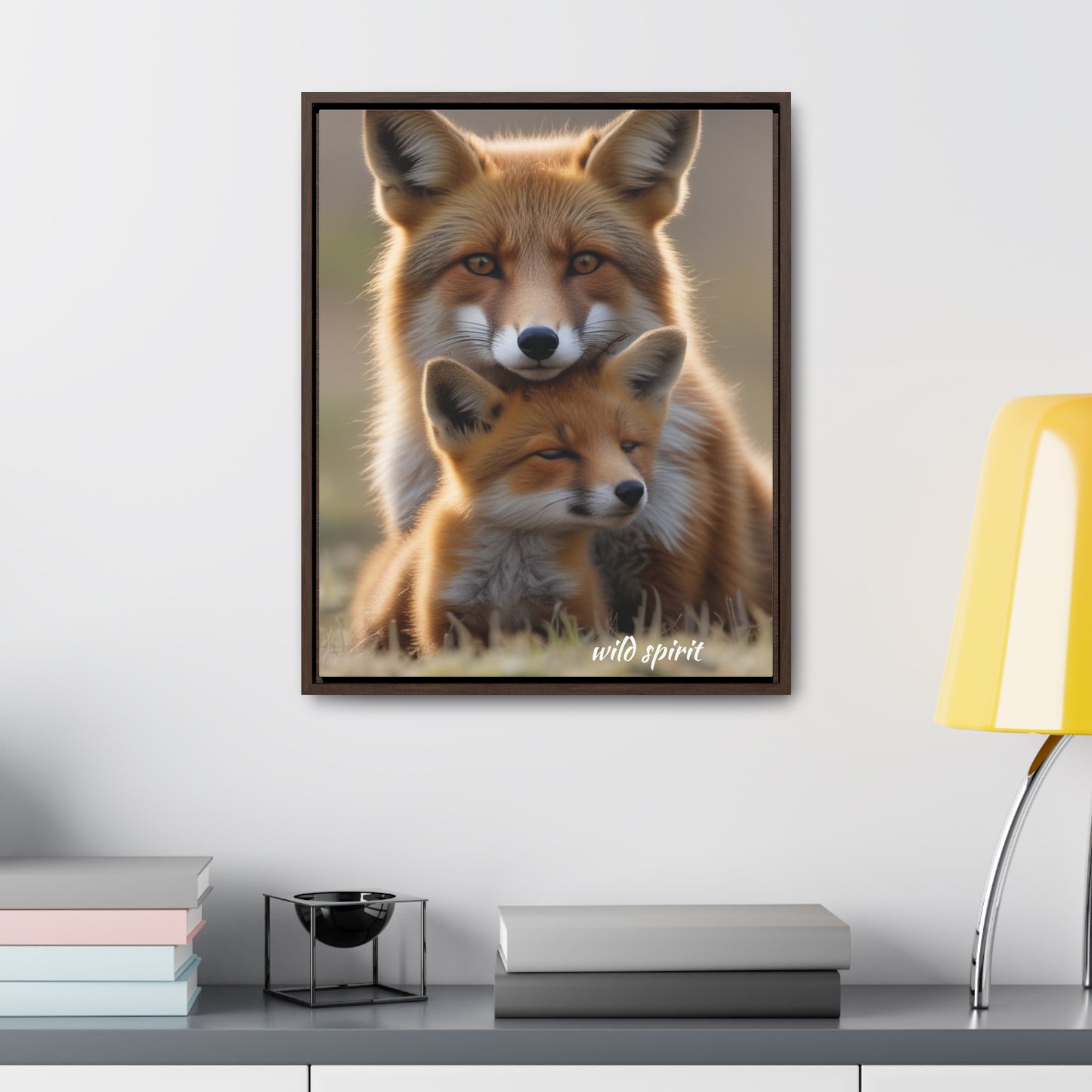 Canvas Wraps - Mama Fox and Baby Fox Snuggle Vertical Frame