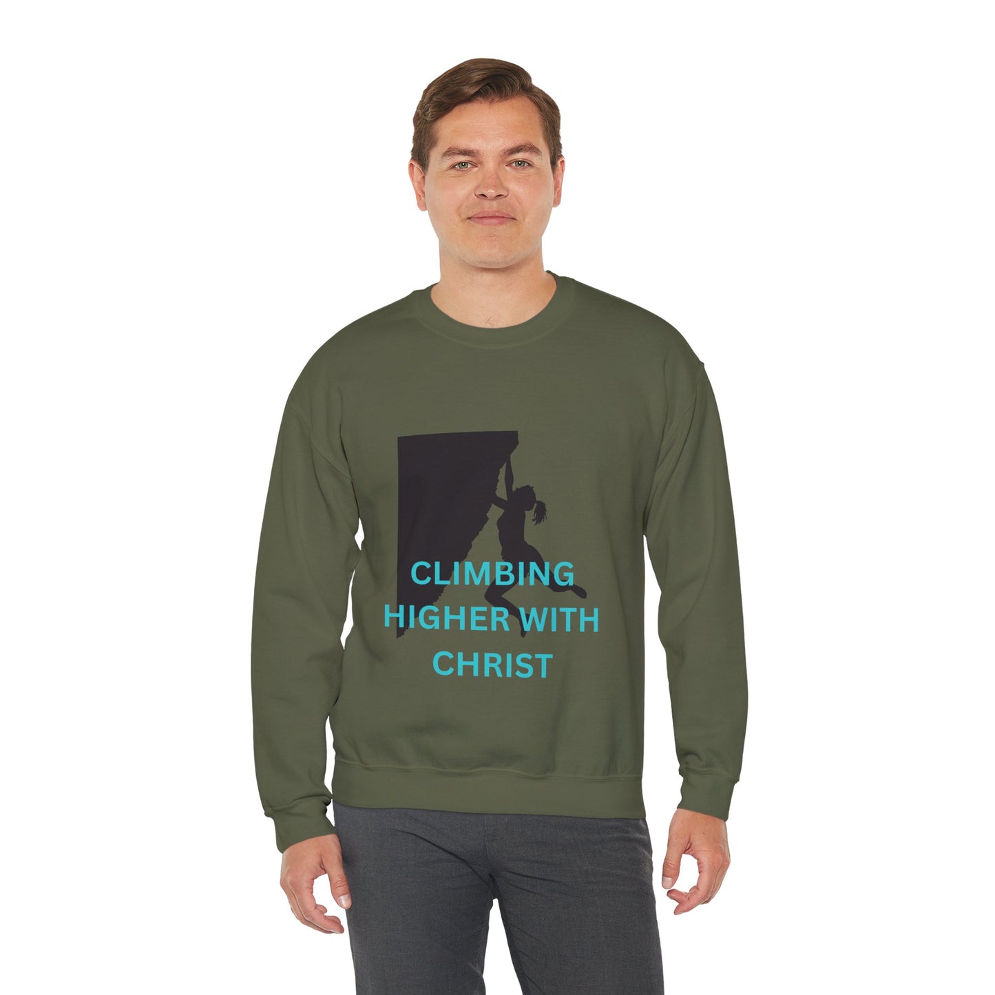Crewneck Sweatshirt - Rock Climbing 'Climbing Higher with Christ'