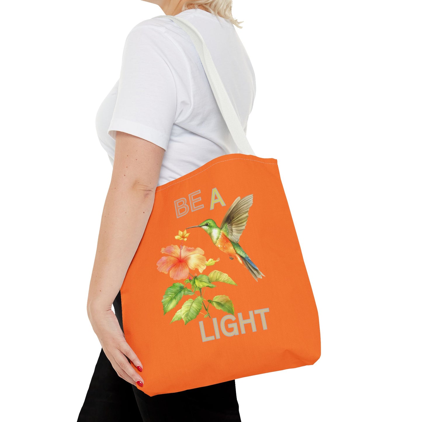 Floral Hummingbird Tote Bag - Be a Light, Eco-Friendly Shopping Bag, Summer Accessory, Gift for Nature Lovers, Inspirational Quote