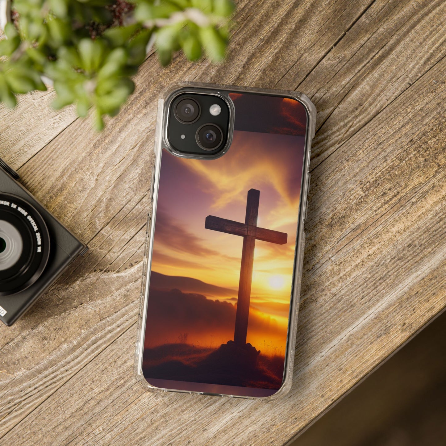 Sunset Cross Magnetic Clear Impact Case - Faith-Inspired Phone Protection