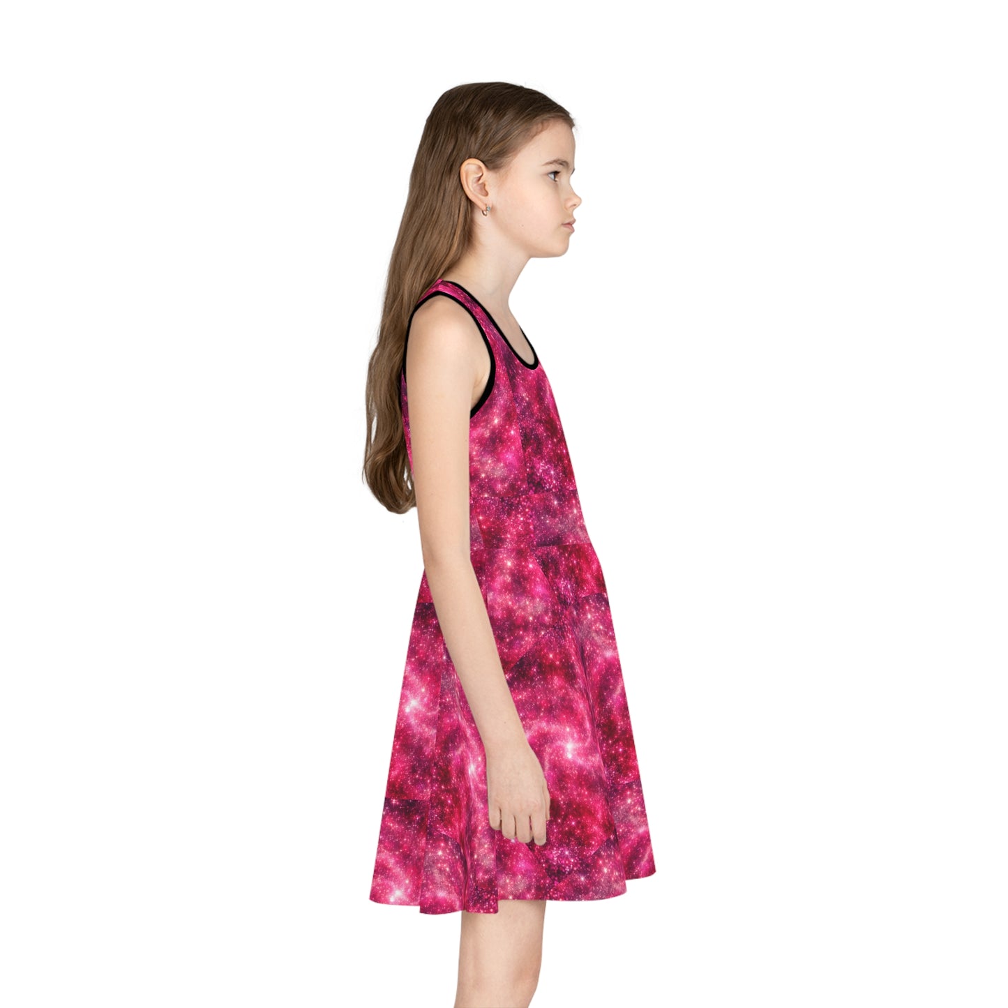 Cosmic Pink Girls' Sleeveless Sundress - Galaxy Print for Summer Fun