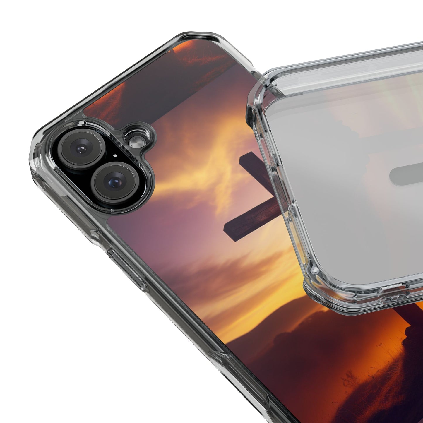 Sunset Cross Magnetic Clear Impact Case - Faith-Inspired Phone Protection