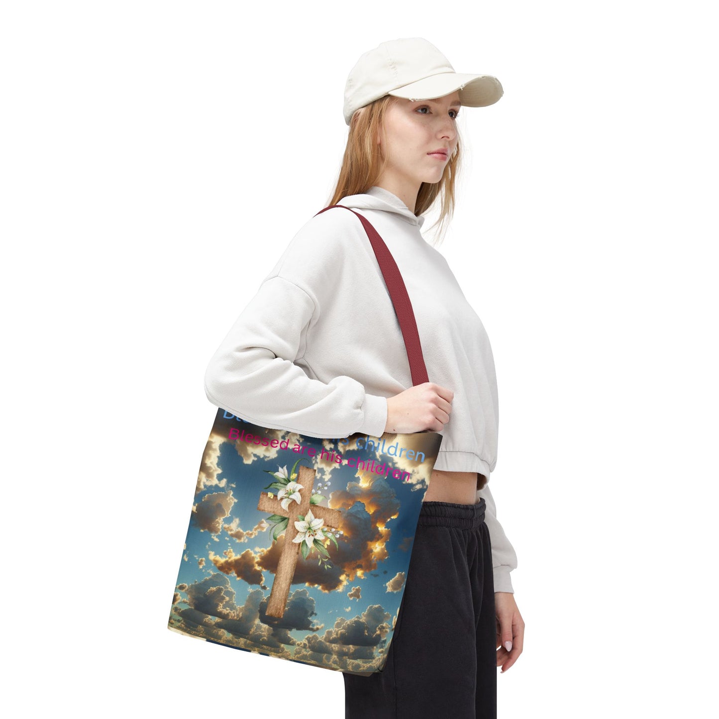 Religious Tote Bag with Flower Cross Design