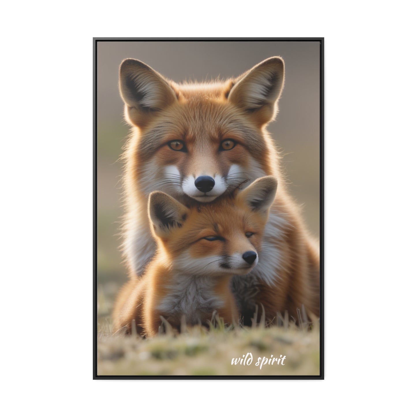 Canvas Wraps - Mama Fox and Baby Fox Snuggle Vertical Frame