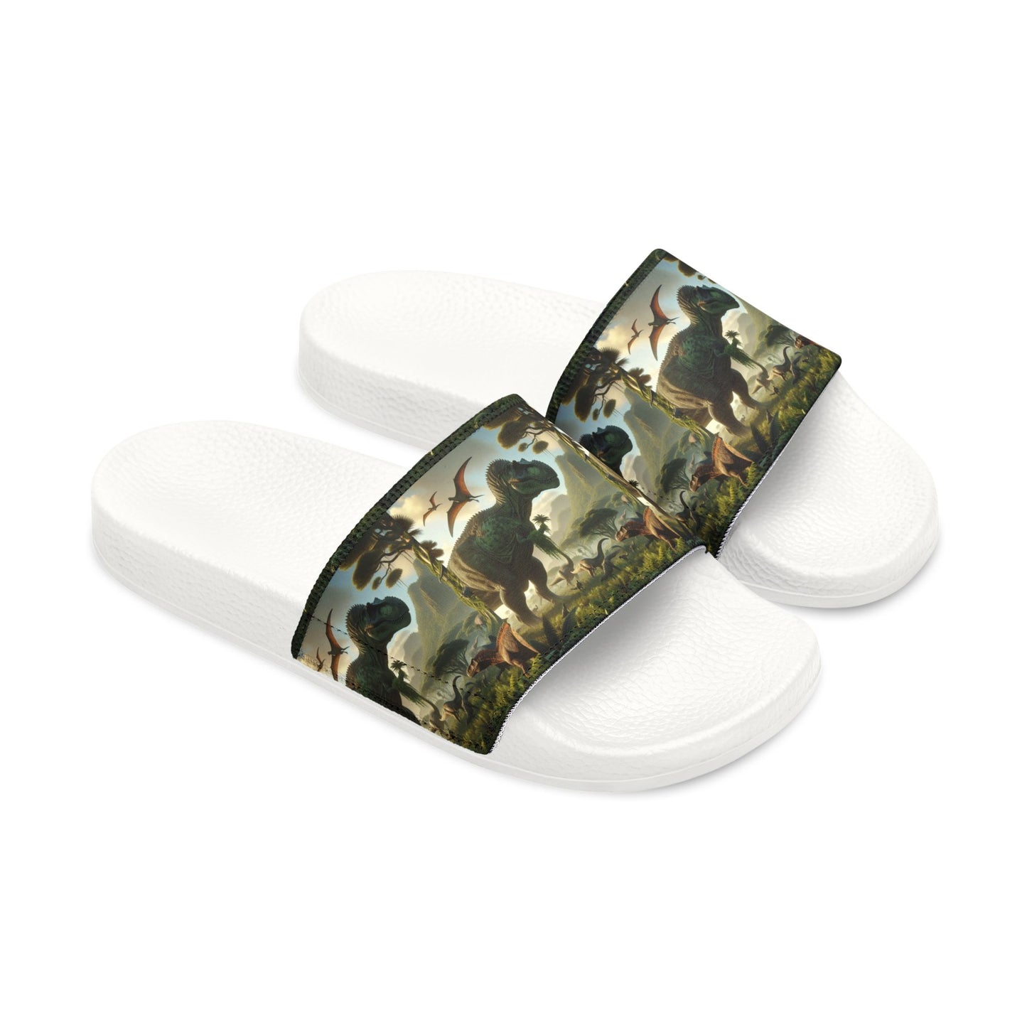 Youth Dinosaur Print Sandals - Removable Strap Slip-Ons for Summer Fun