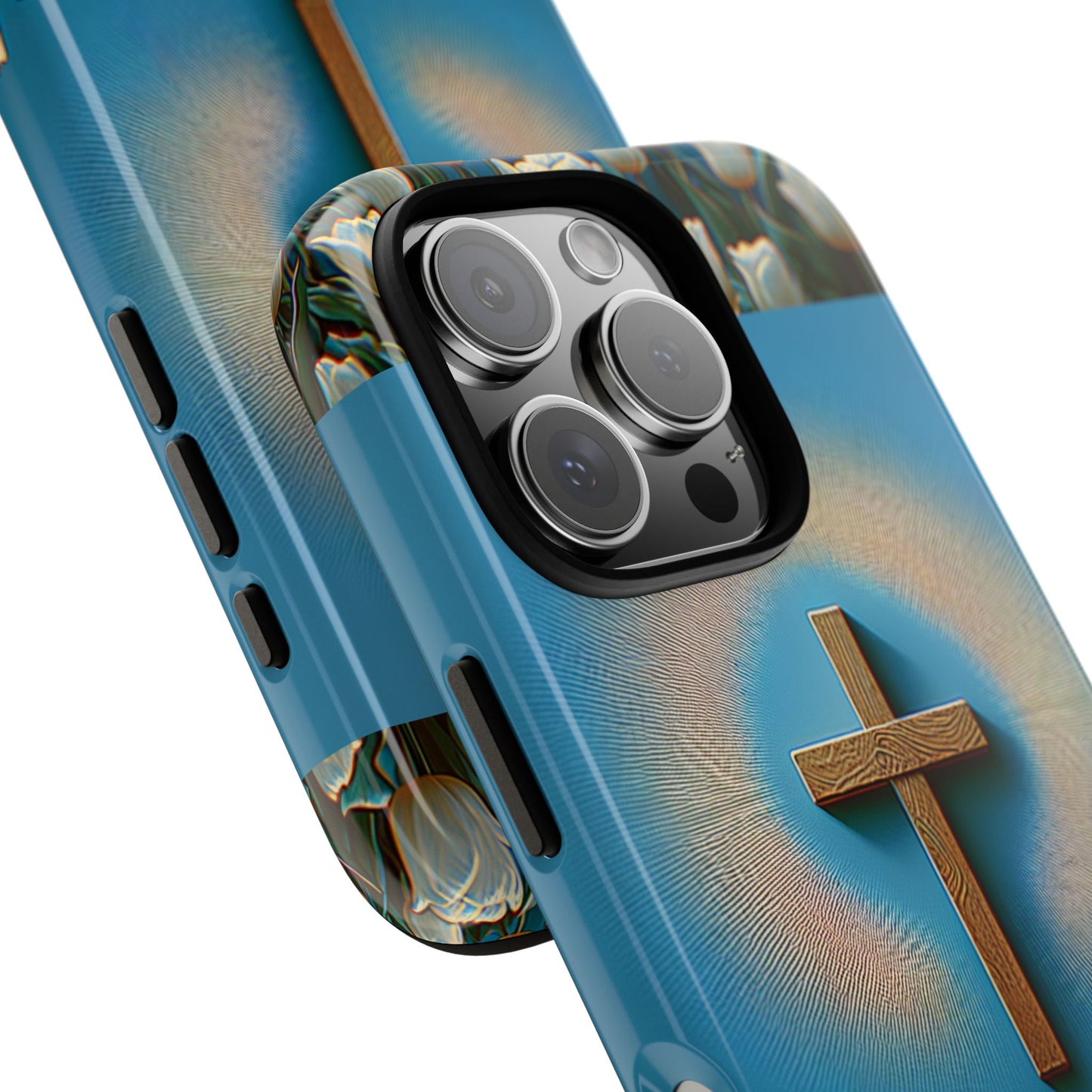 Phone Case, Cross Surrounded by Tulips Blessed Be Design