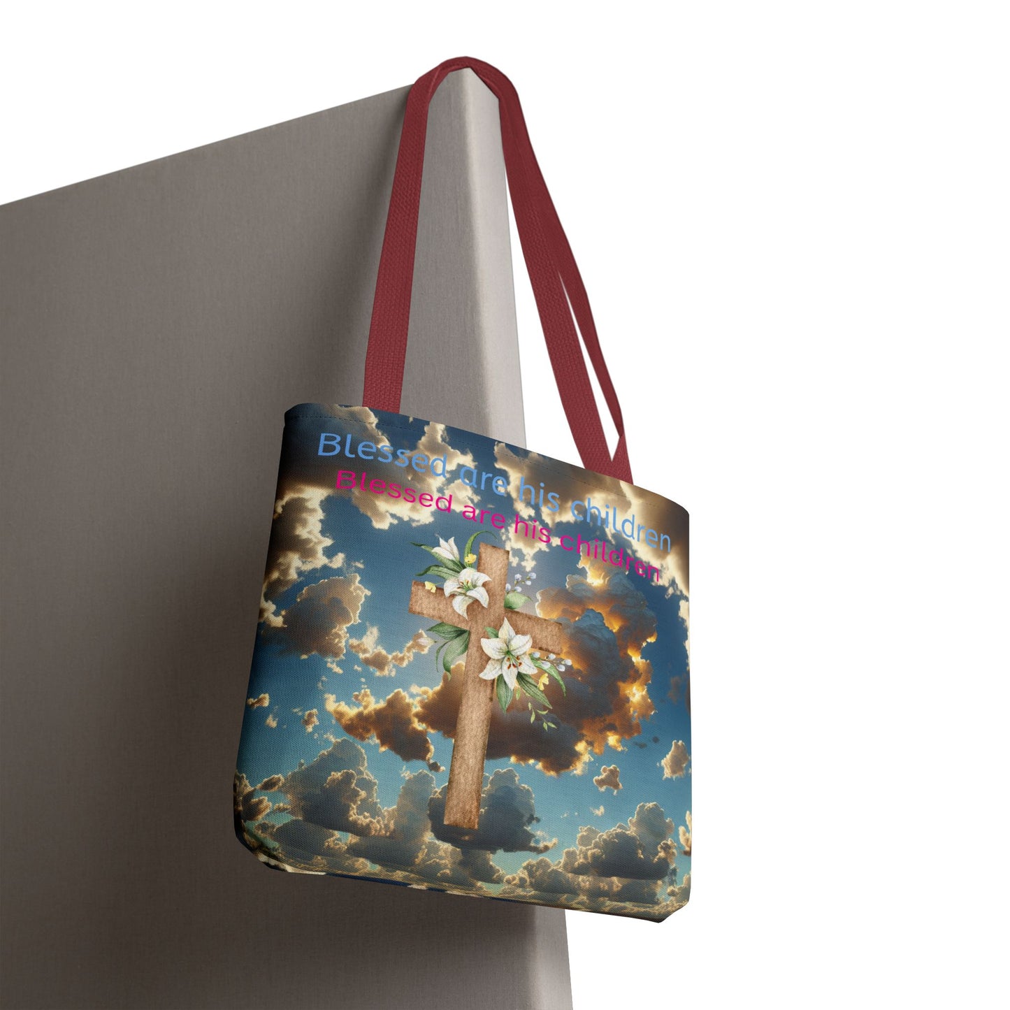 Religious Tote Bag with Flower Cross Design