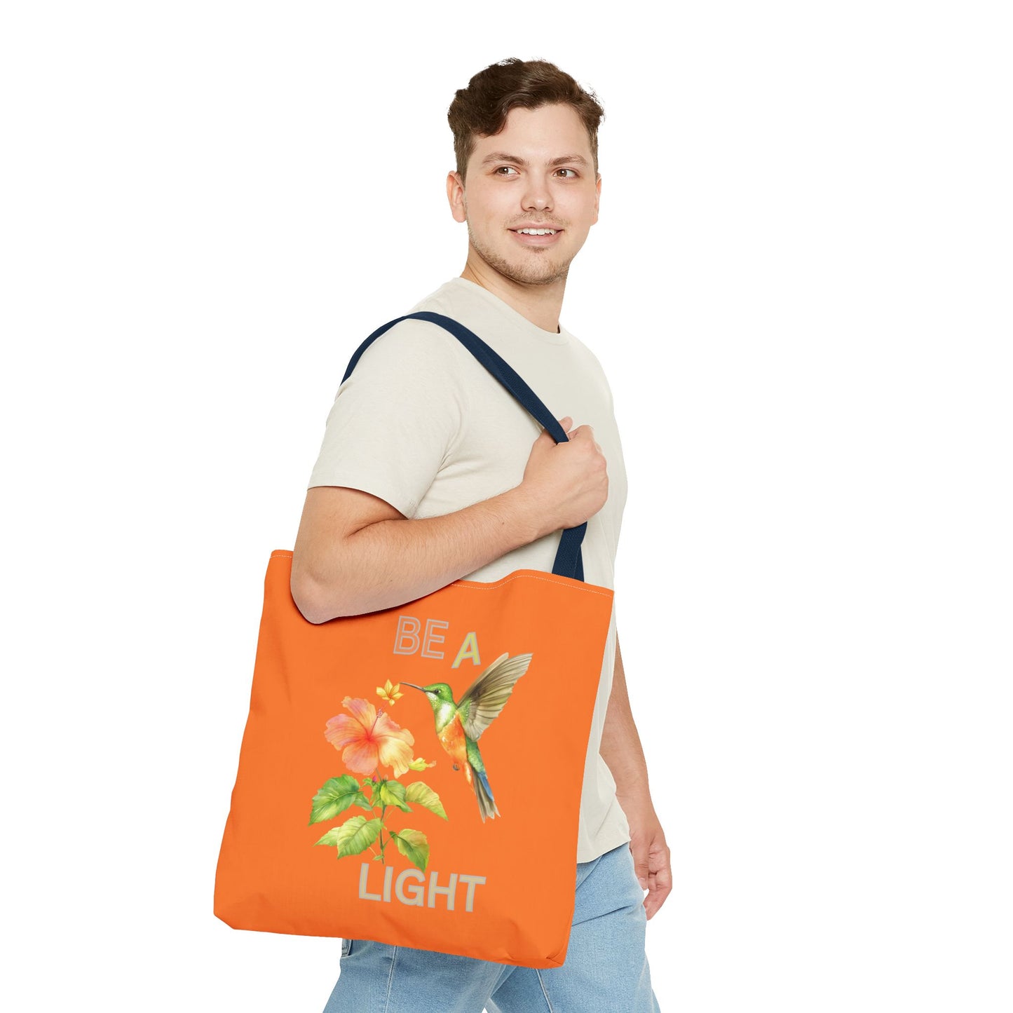 Floral Hummingbird Tote Bag - Be a Light, Eco-Friendly Shopping Bag, Summer Accessory, Gift for Nature Lovers, Inspirational Quote