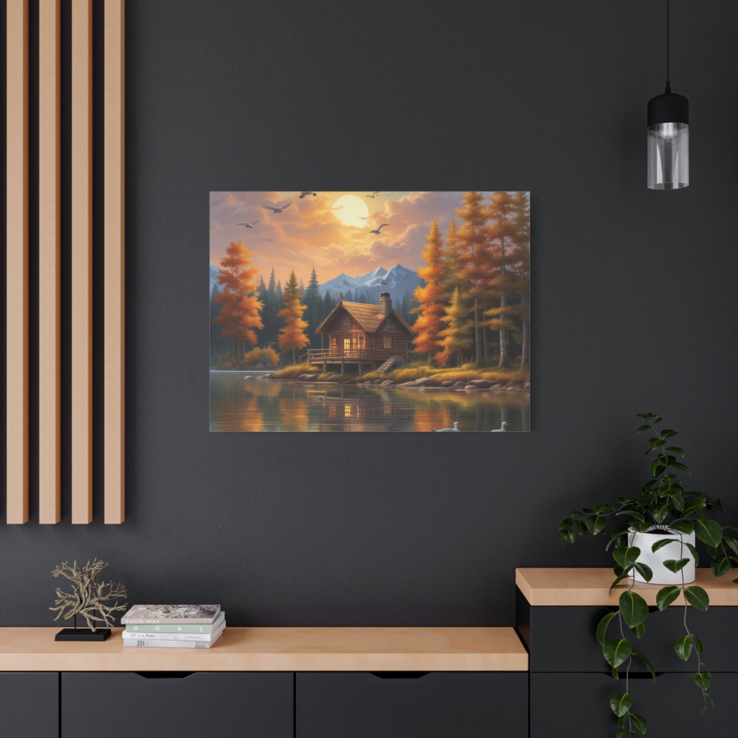 Arte mural en lienzo Cabaña junto al lago