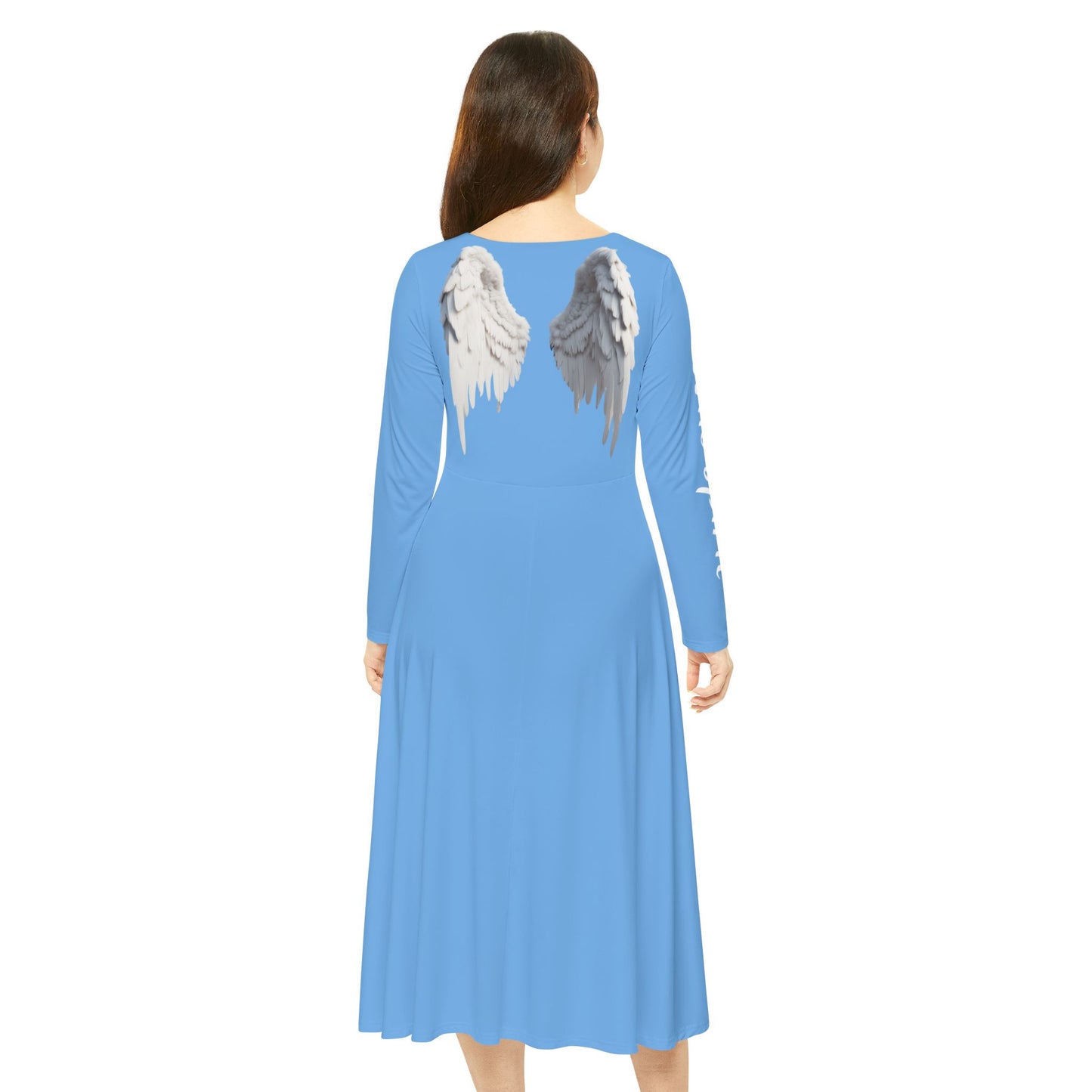Women's Dance Dress - Elegant Angel Wing Long Sleeve in Blue