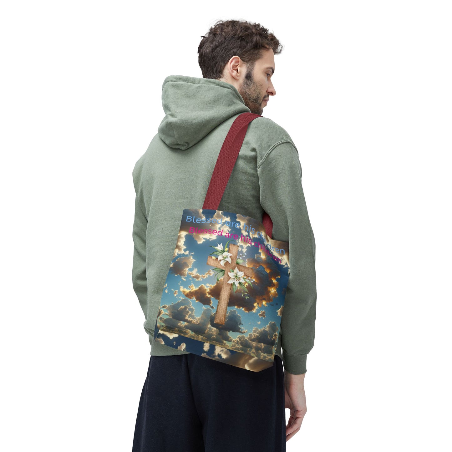 Religious Tote Bag with Flower Cross Design