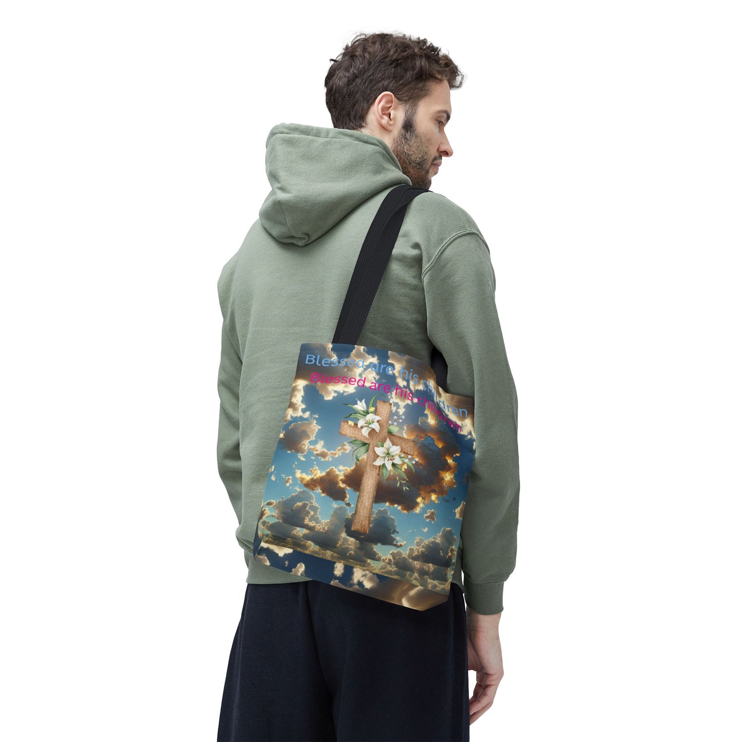 Religious Tote Bag with Flower Cross Design