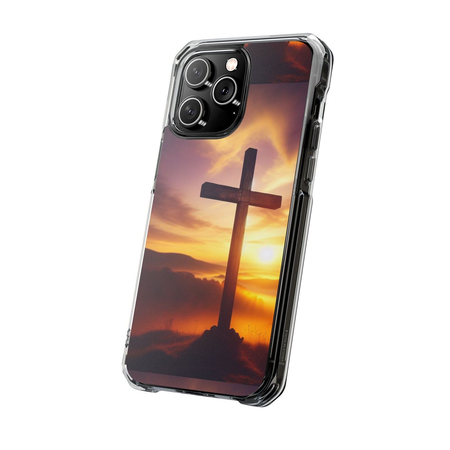 Sunset Cross Magnetic Clear Impact Case - Faith-Inspired Phone Protection