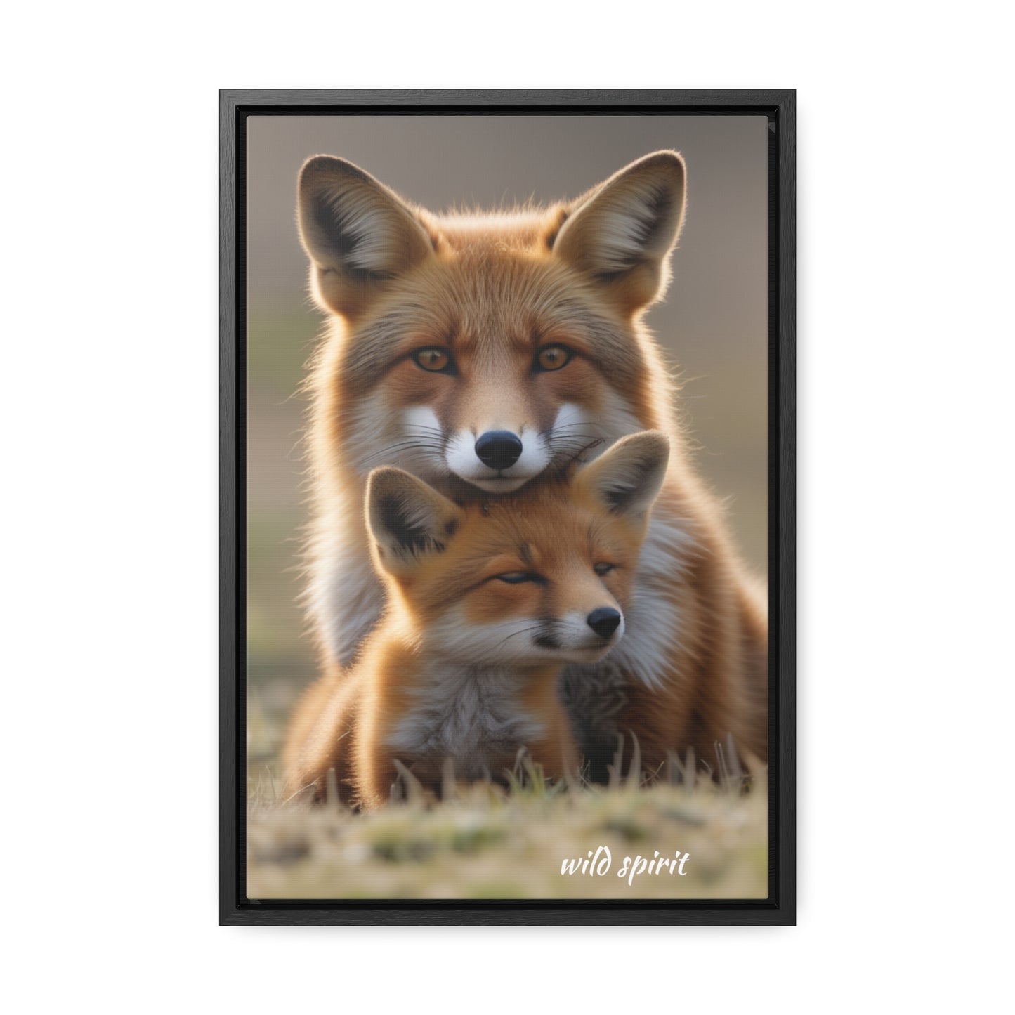 Canvas Wraps - Mama Fox and Baby Fox Snuggle Vertical Frame