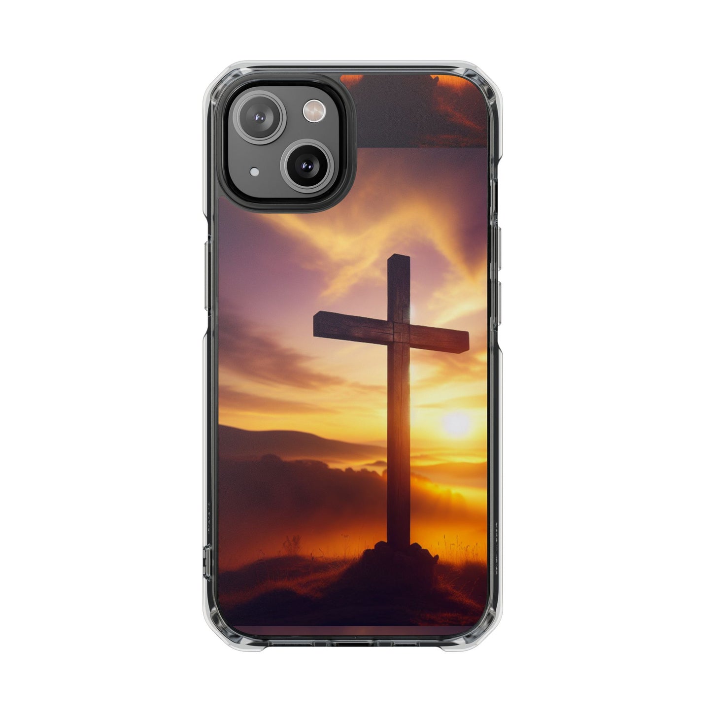 Sunset Cross Magnetic Clear Impact Case - Faith-Inspired Phone Protection