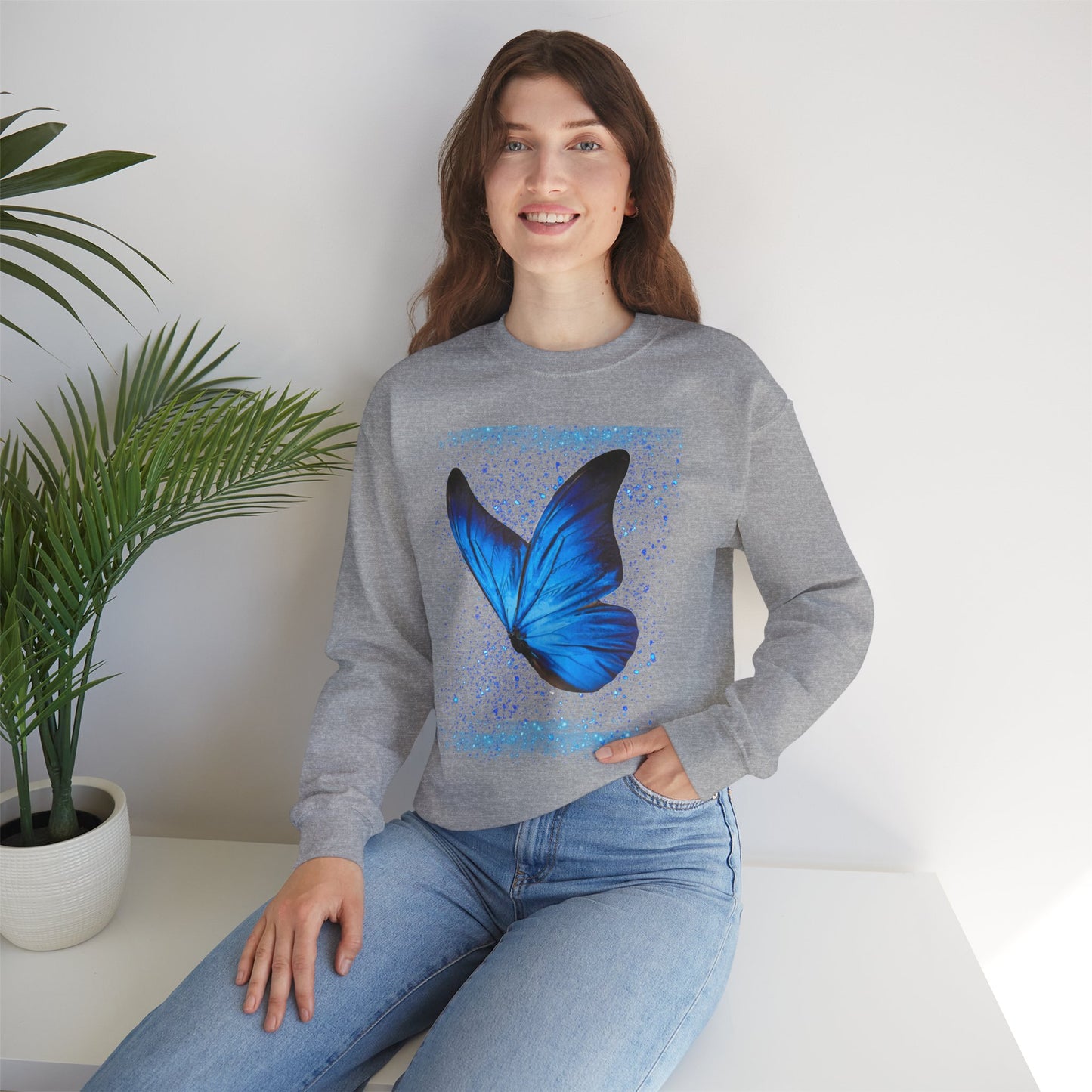 Sparkle Blue Butterfly Unisex Sweatshirt - Heavy Blend Crewneck