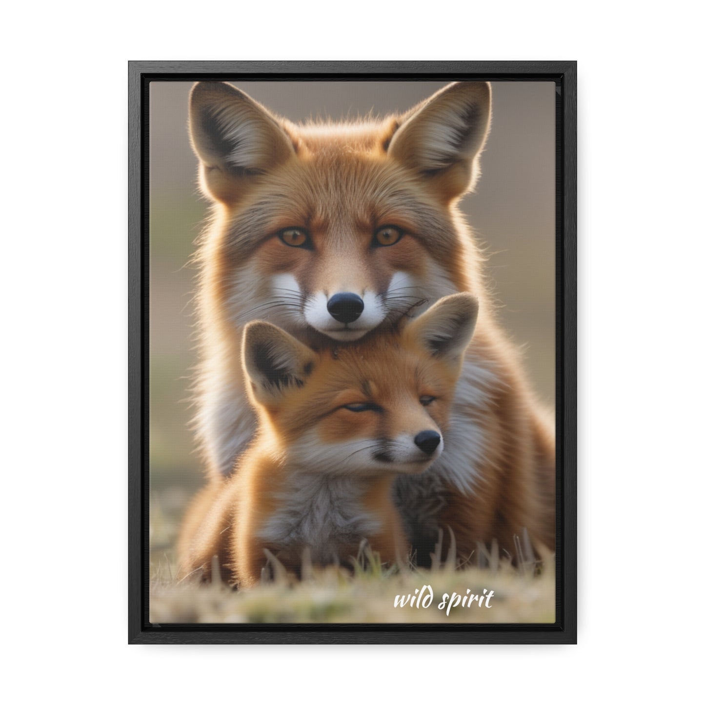 Canvas Wraps - Mama Fox and Baby Fox Snuggle Vertical Frame