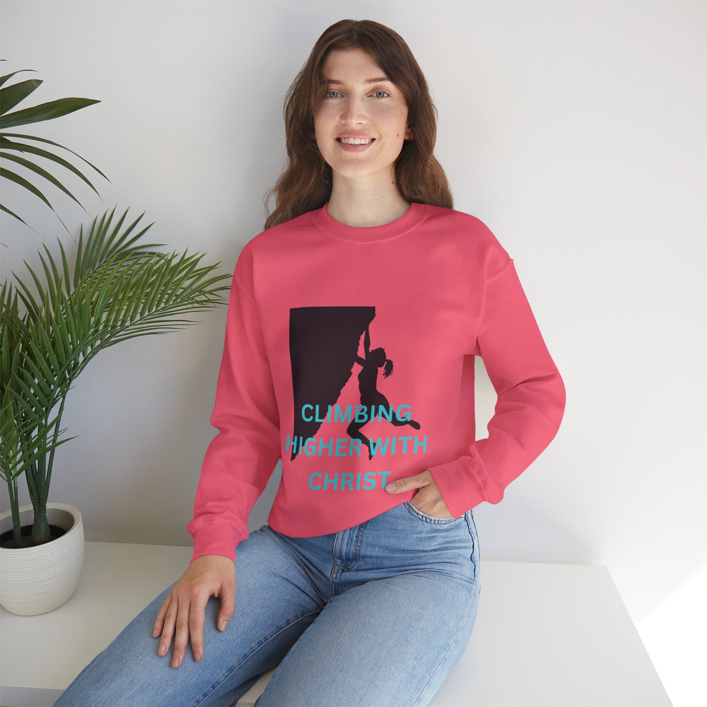 Crewneck Sweatshirt - Rock Climbing 'Climbing Higher with Christ'