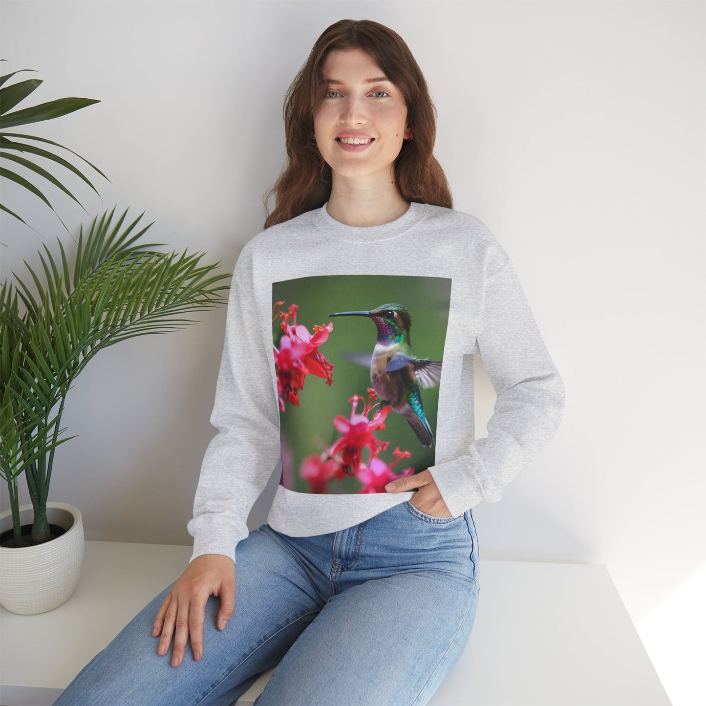 Fly free hummingbird & floral crewneck sweatshirt