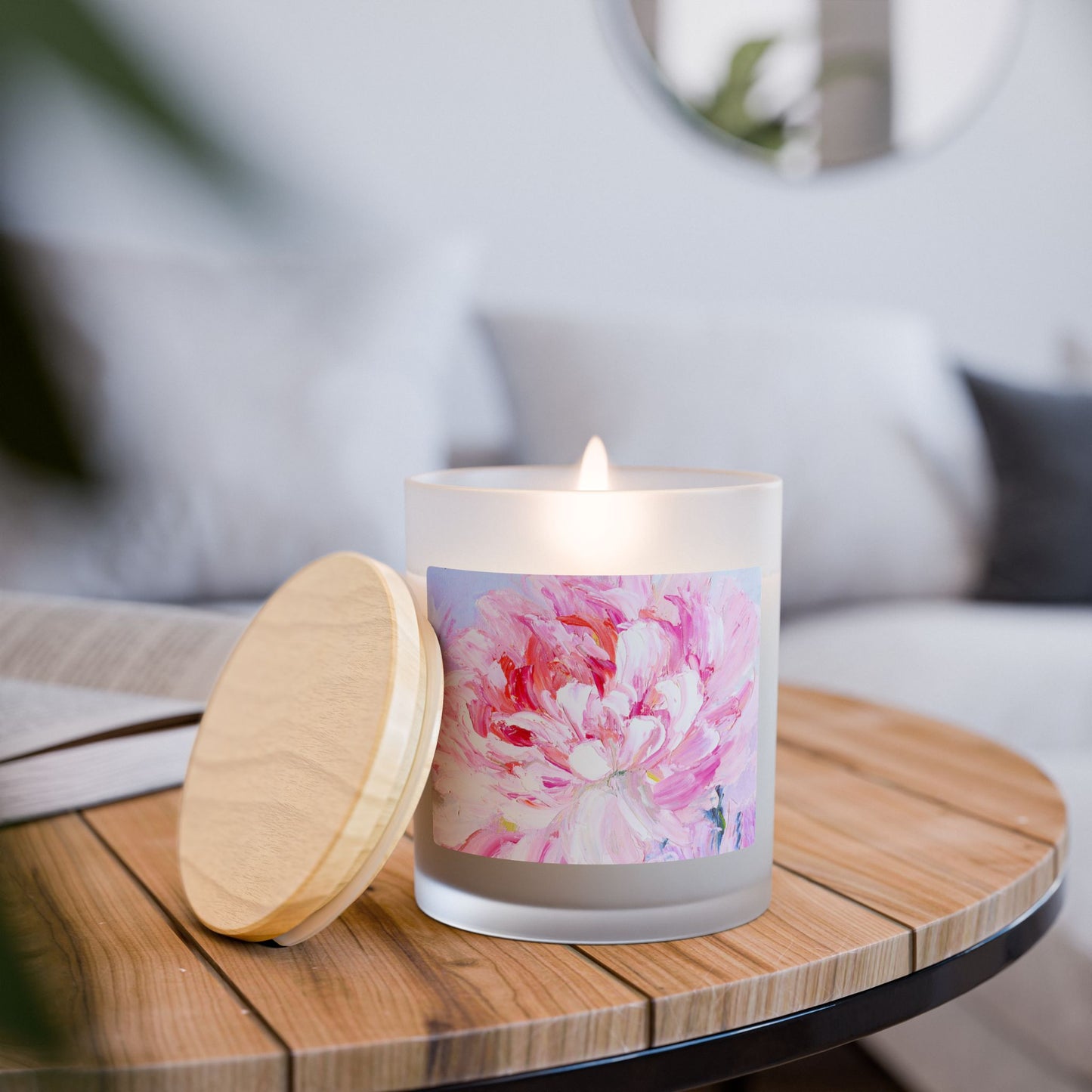 Floral Frosted Glass Candle - 11oz Artisan Aromatherapy