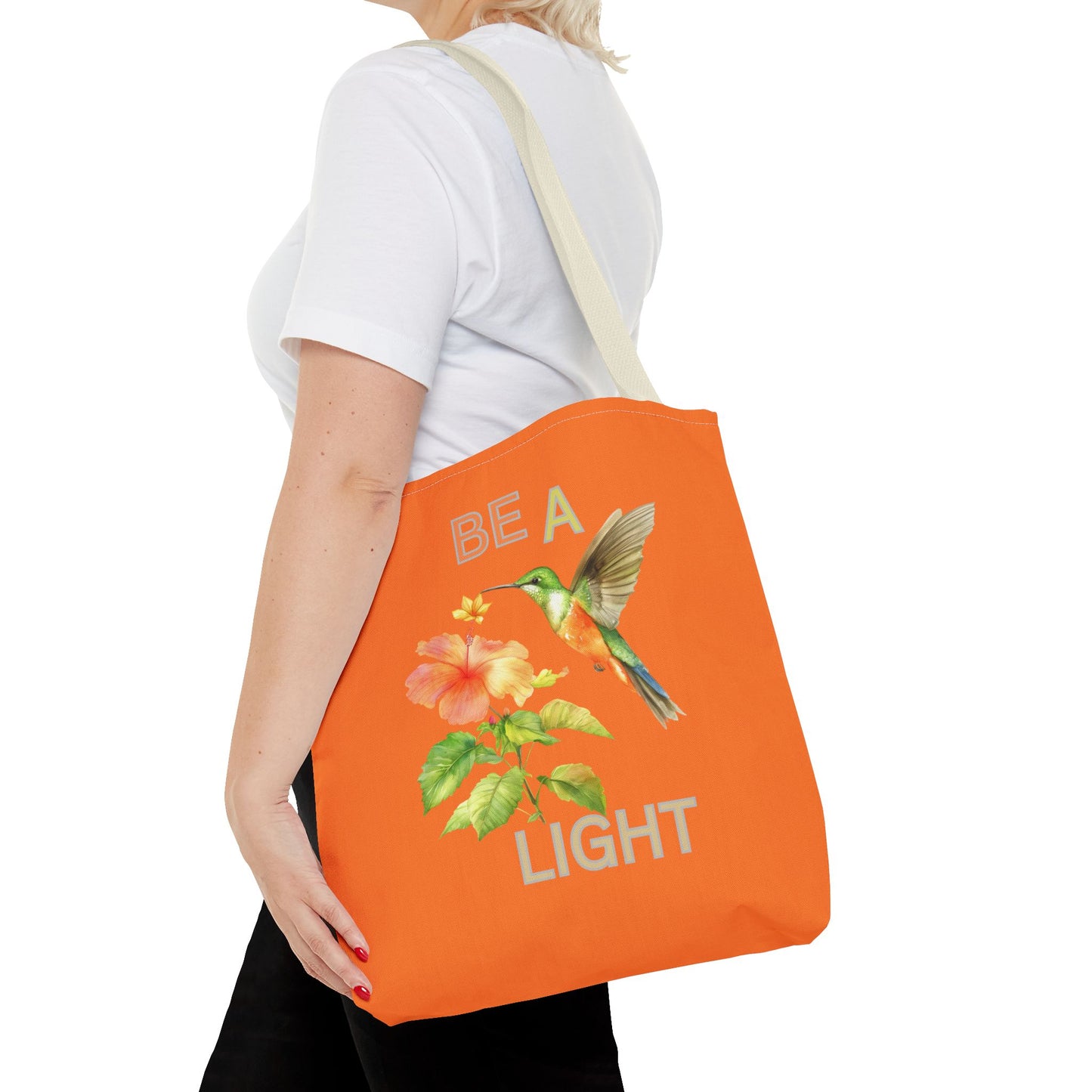Floral Hummingbird Tote Bag - Be a Light, Eco-Friendly Shopping Bag, Summer Accessory, Gift for Nature Lovers, Inspirational Quote