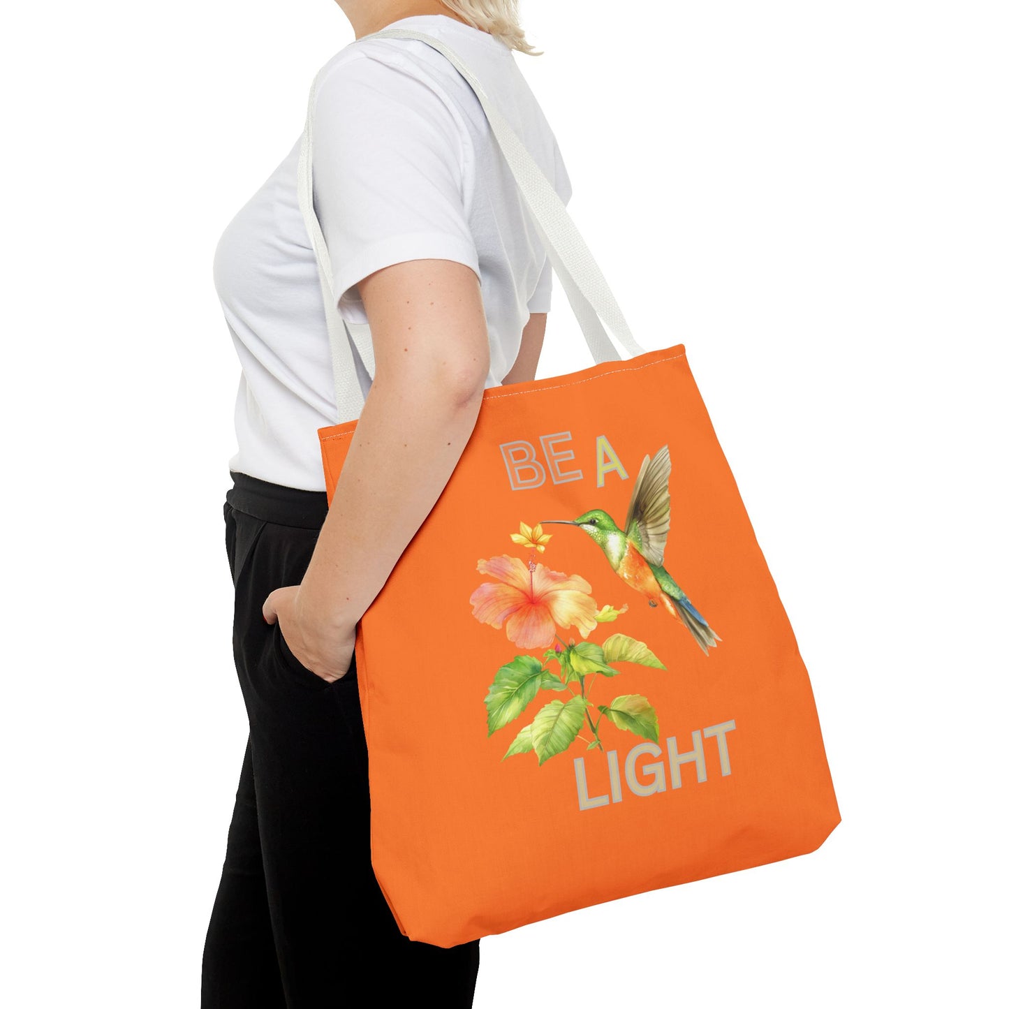 Floral Hummingbird Tote Bag - Be a Light, Eco-Friendly Shopping Bag, Summer Accessory, Gift for Nature Lovers, Inspirational Quote