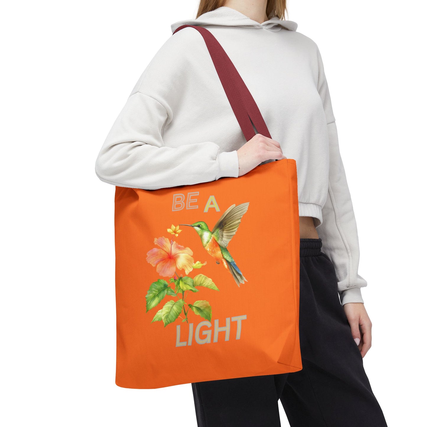 Floral Hummingbird Tote Bag - Be a Light, Eco-Friendly Shopping Bag, Summer Accessory, Gift for Nature Lovers, Inspirational Quote