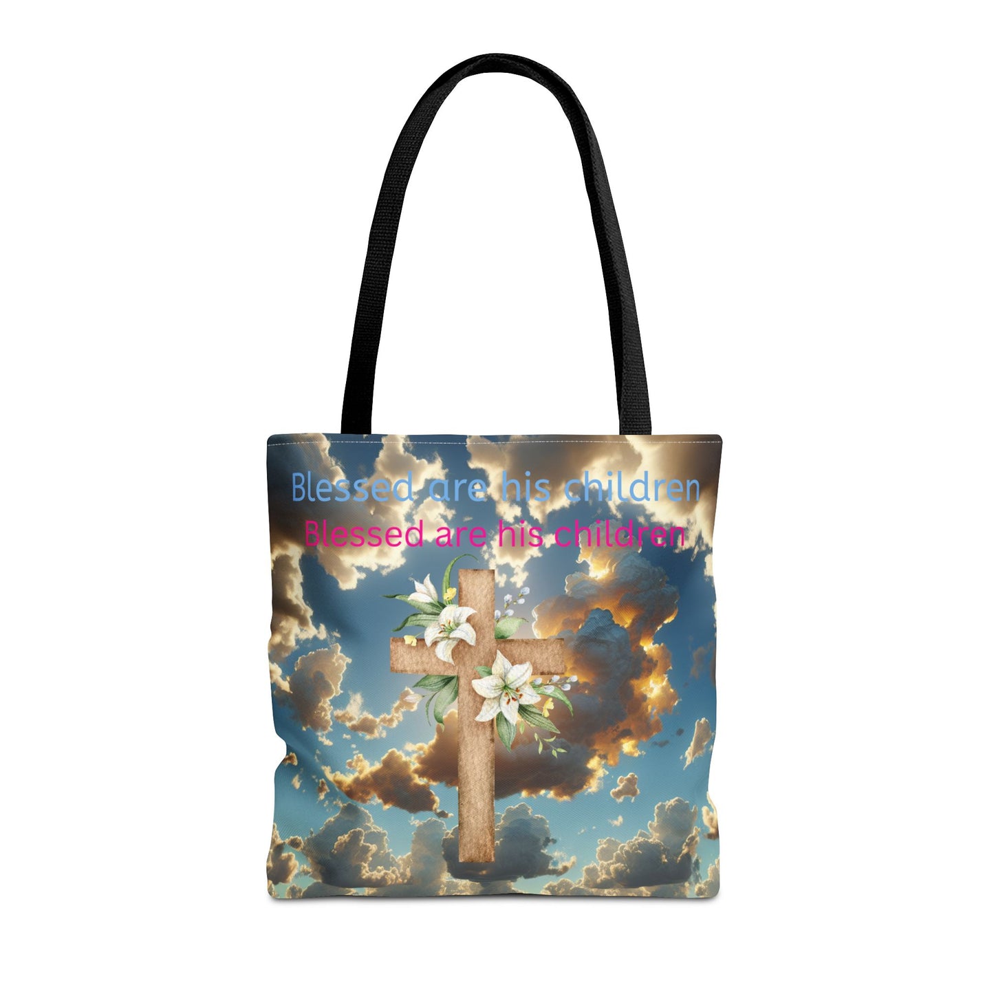 Religious Tote Bag with Flower Cross Design