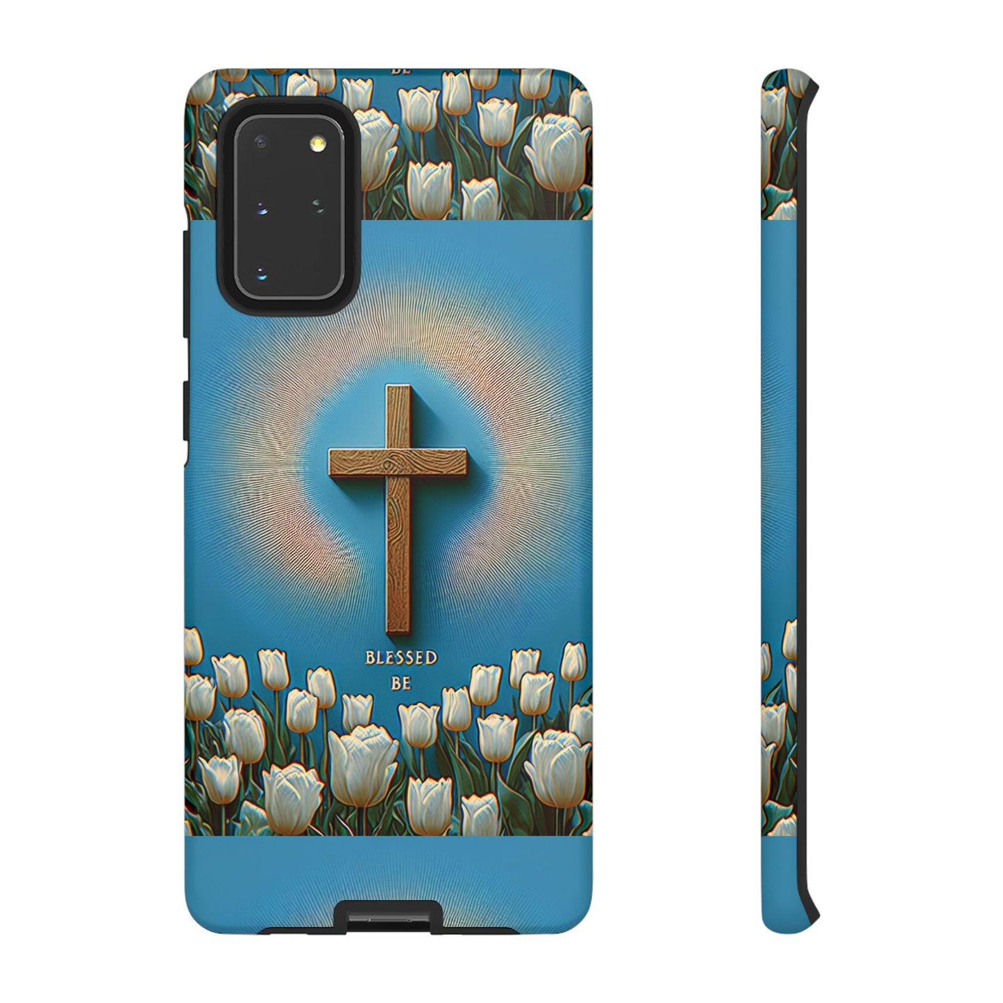 Phone Case, Cross Surrounded by Tulips Blessed Be Design