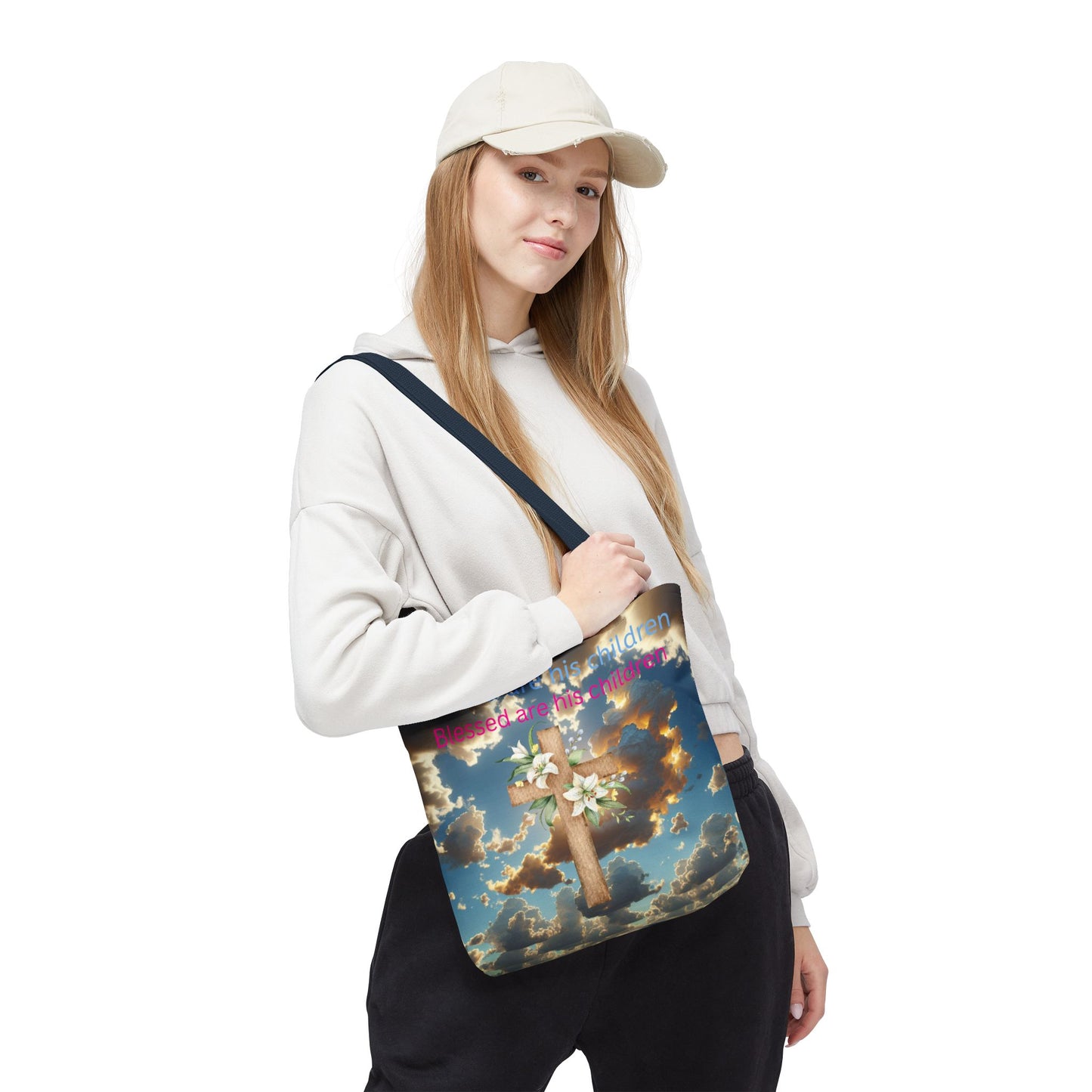 Religious Tote Bag with Flower Cross Design