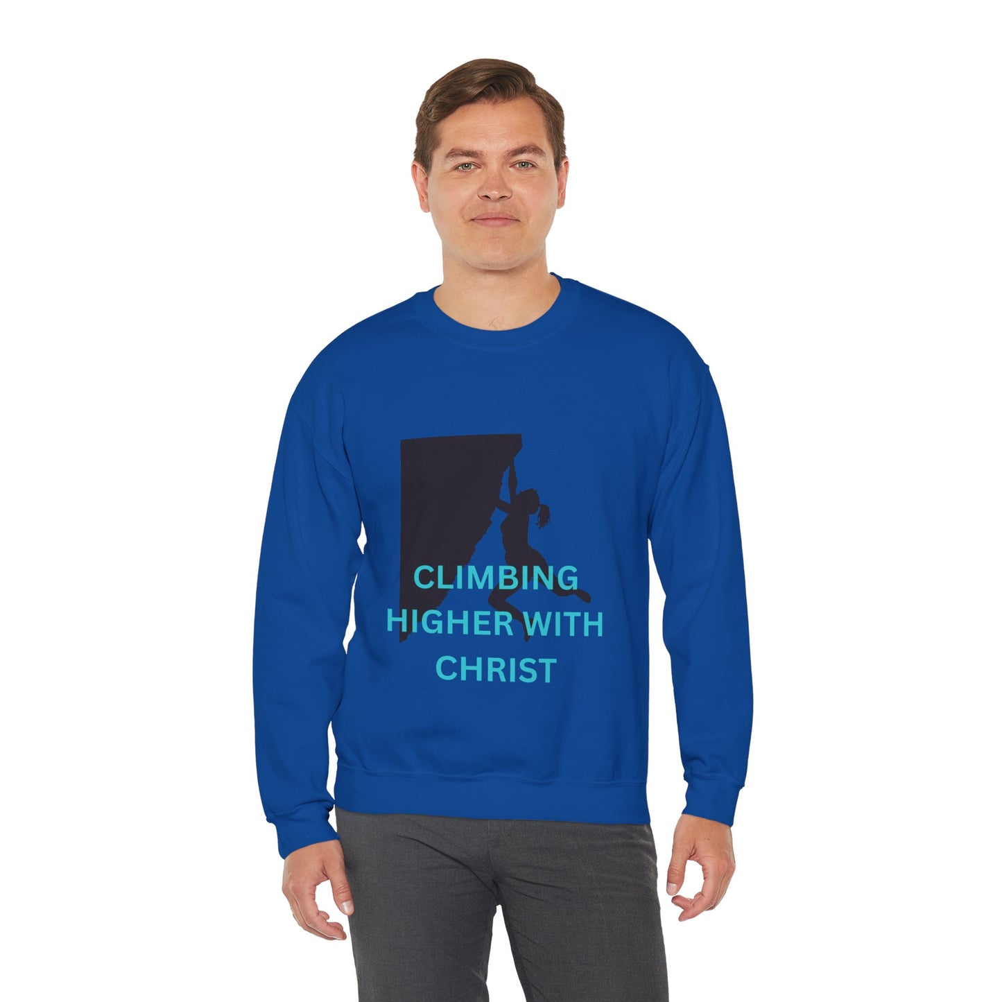 Crewneck Sweatshirt - Rock Climbing 'Climbing Higher with Christ'