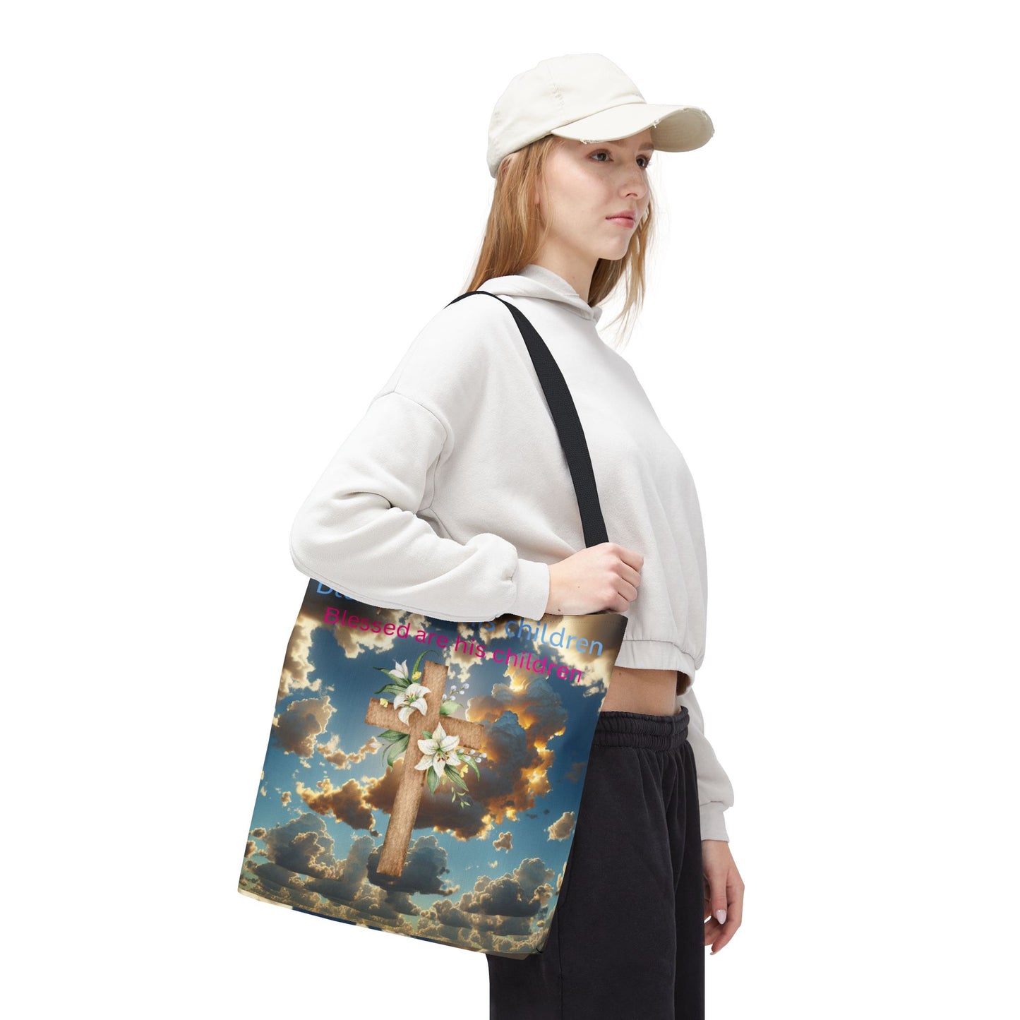 Religious Tote Bag with Flower Cross Design