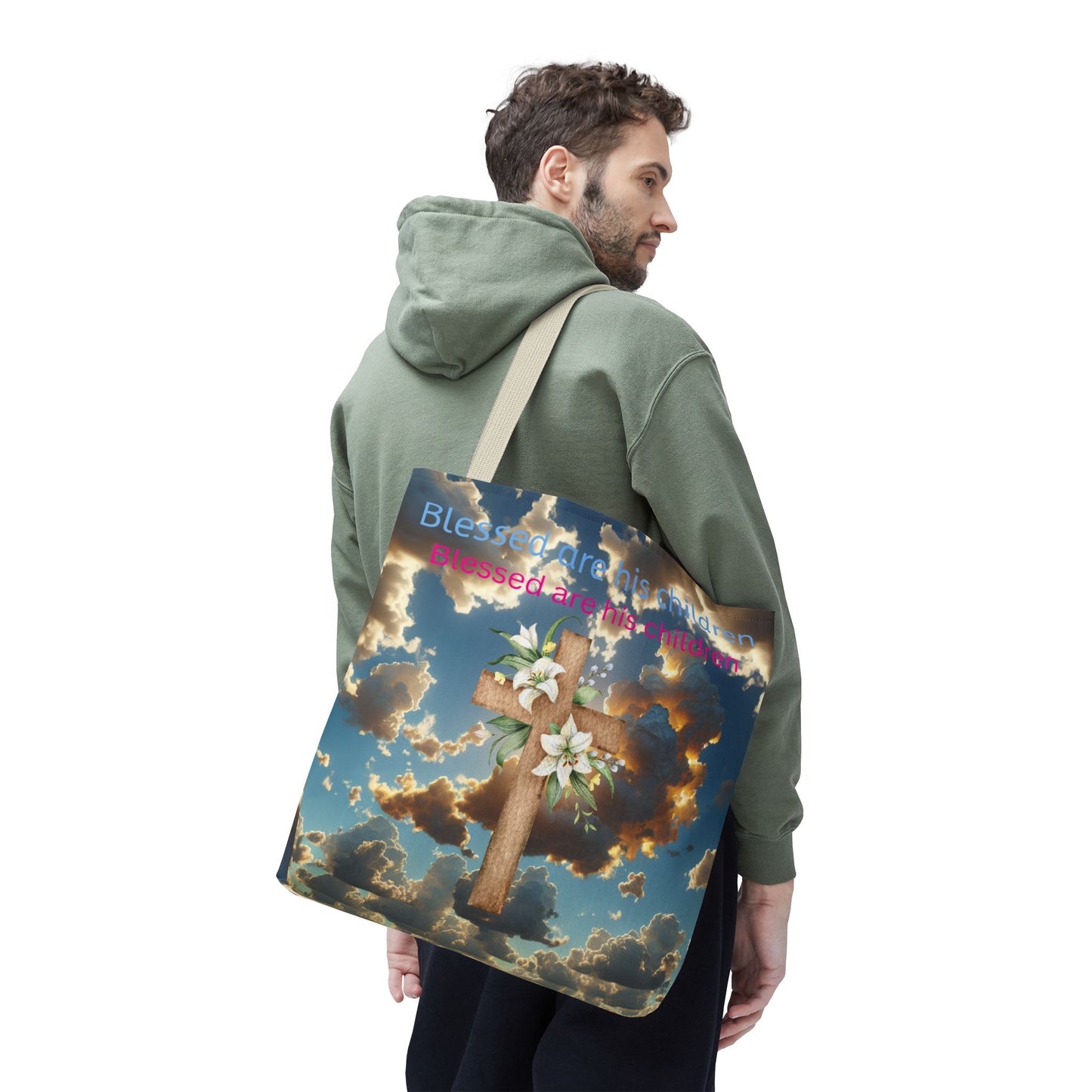 Religious Tote Bag with Flower Cross Design
