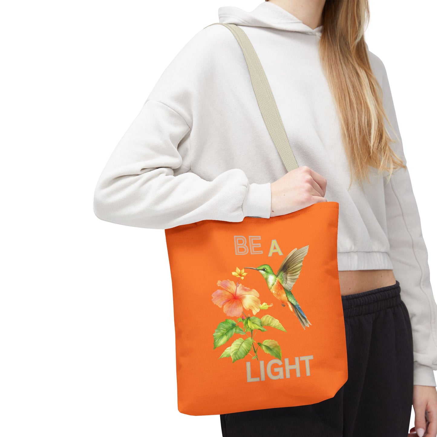 Floral Hummingbird Tote Bag - Be a Light, Eco-Friendly Shopping Bag, Summer Accessory, Gift for Nature Lovers, Inspirational Quote