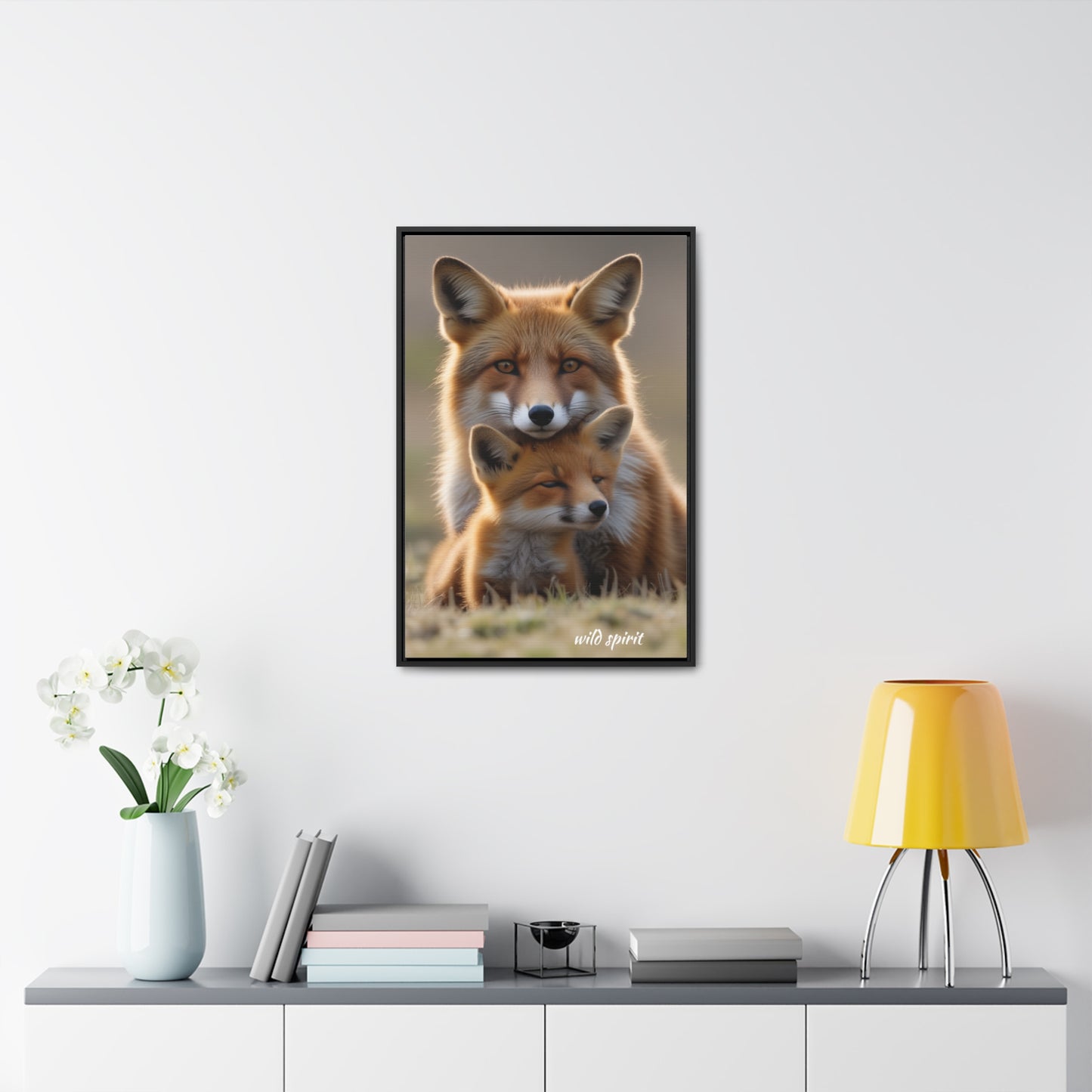 Canvas Wraps - Mama Fox and Baby Fox Snuggle Vertical Frame