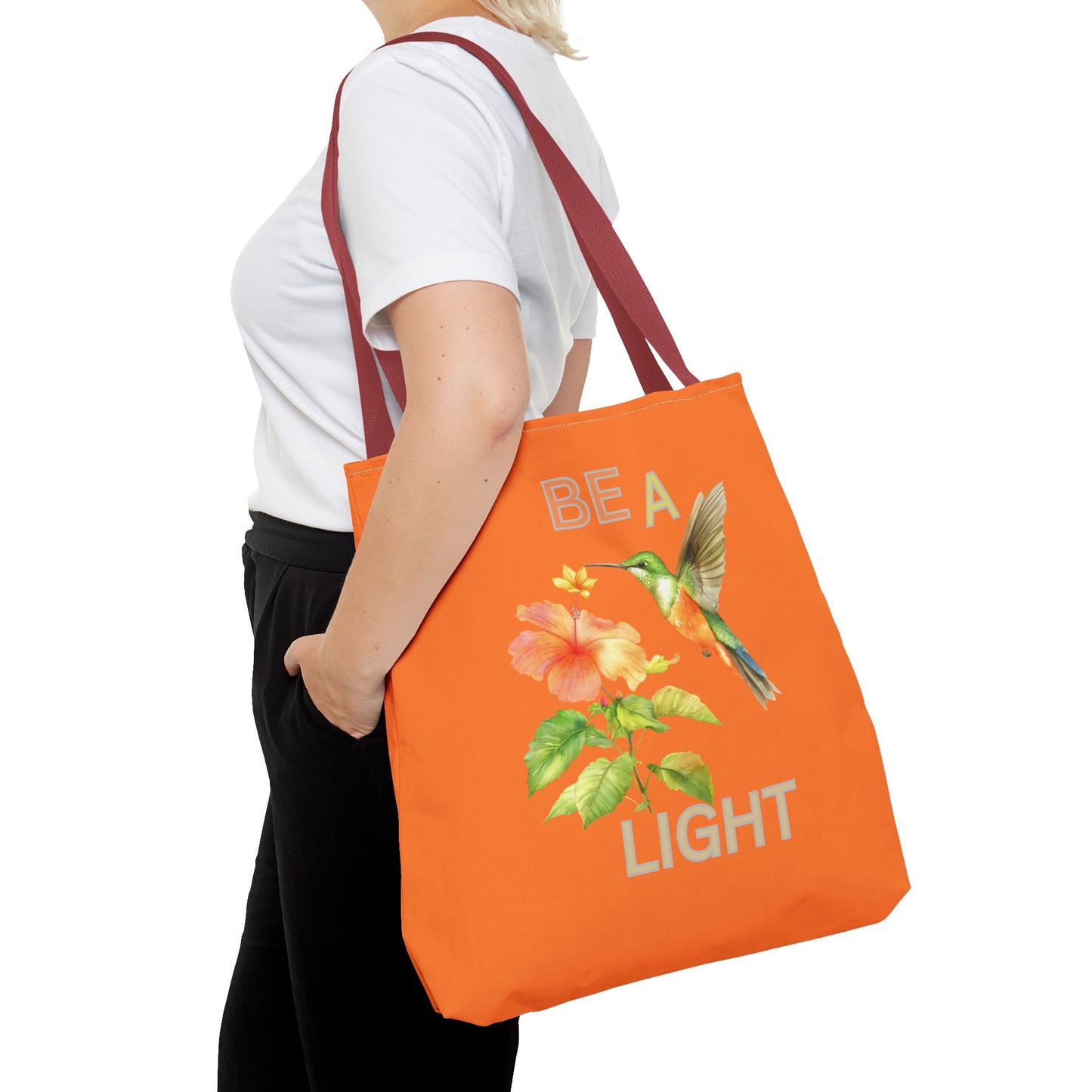 Floral Hummingbird Tote Bag - Be a Light, Eco-Friendly Shopping Bag, Summer Accessory, Gift for Nature Lovers, Inspirational Quote