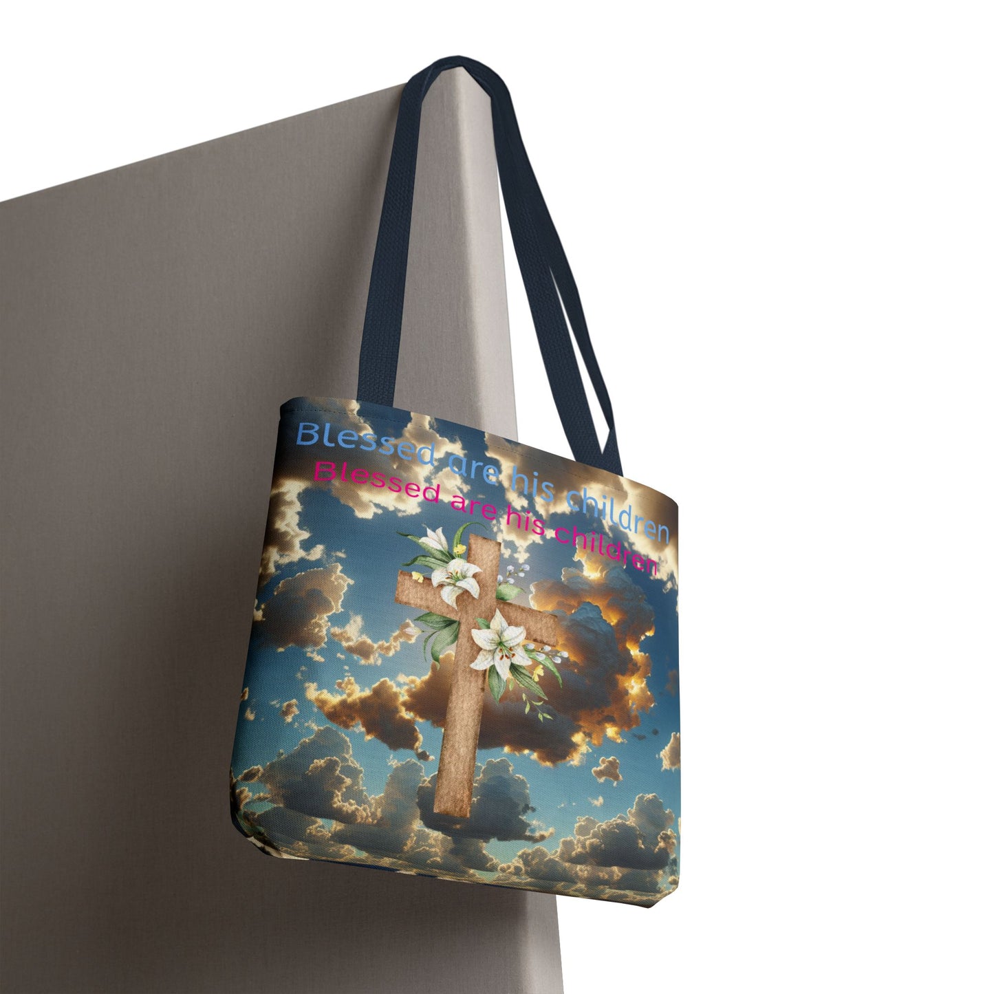 Religious Tote Bag with Flower Cross Design