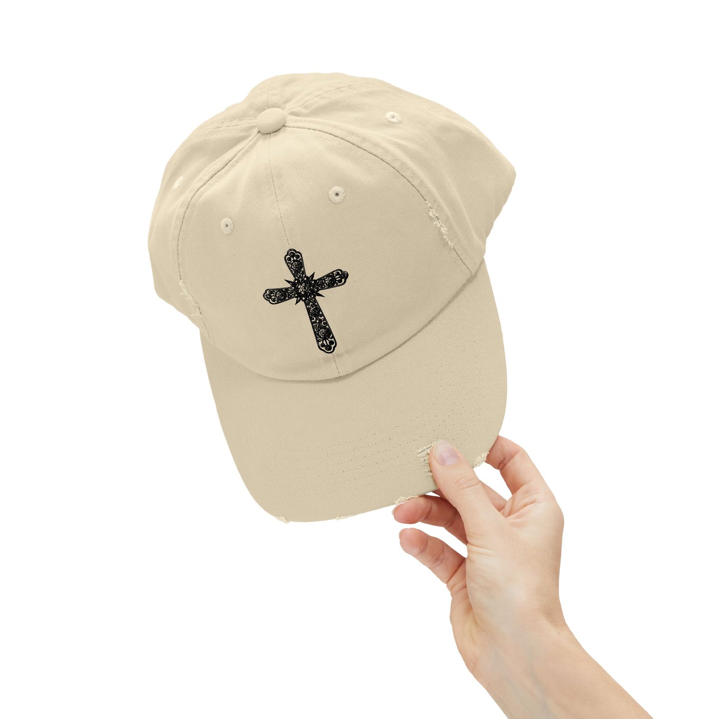 Unisex Distressed Cross Cap - Faith-Inspired Fashion Accessory