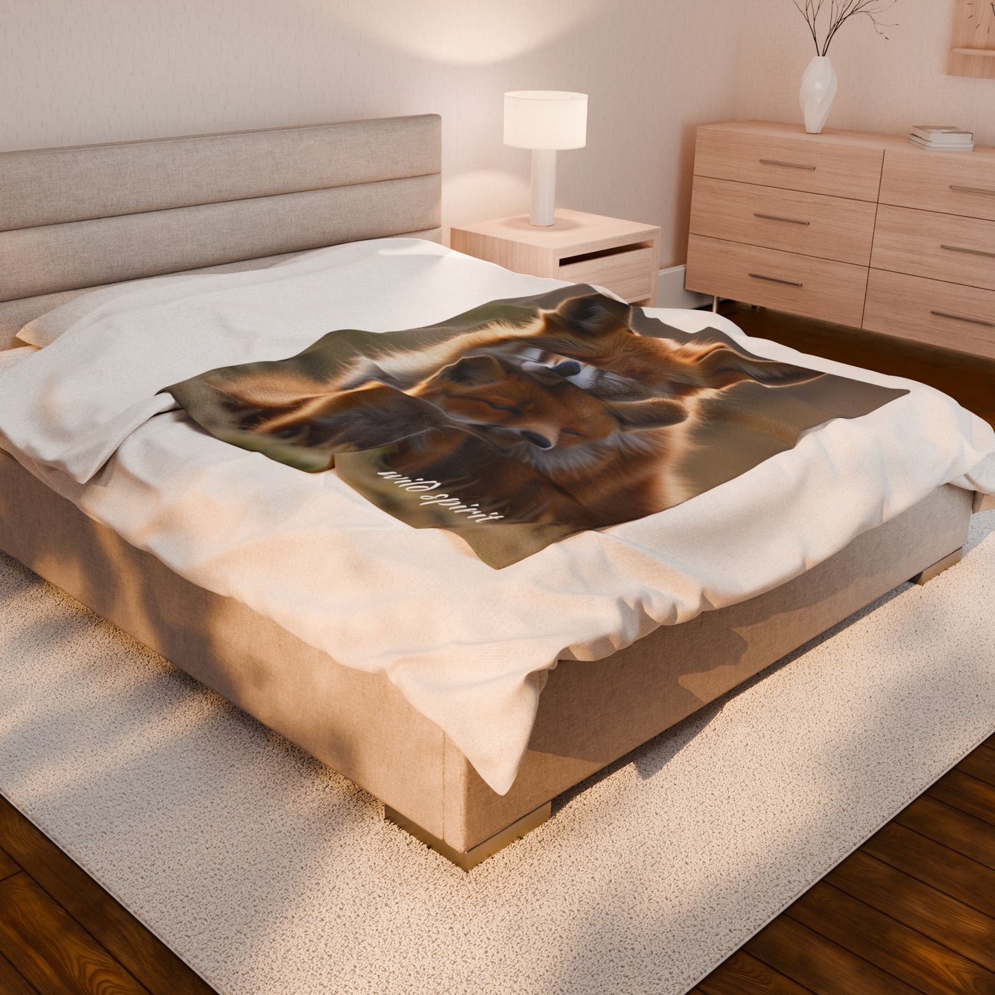 Velveteen Plush Blanket - Mama Fox and Baby Fox Snuggle Design