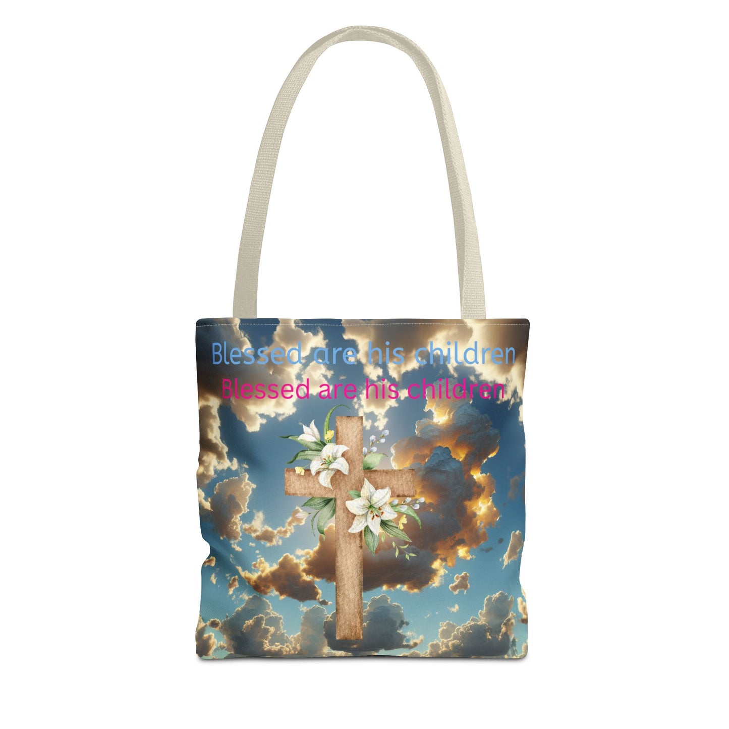 Religious Tote Bag with Flower Cross Design