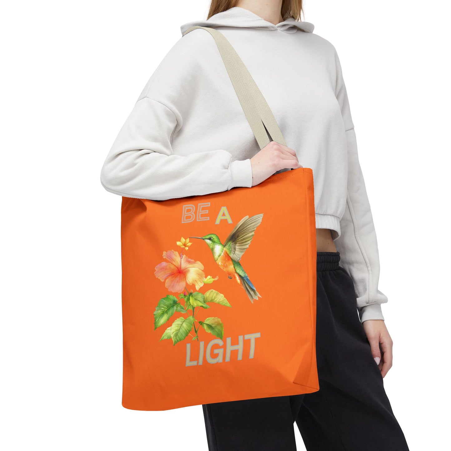 Floral Hummingbird Tote Bag - Be a Light, Eco-Friendly Shopping Bag, Summer Accessory, Gift for Nature Lovers, Inspirational Quote