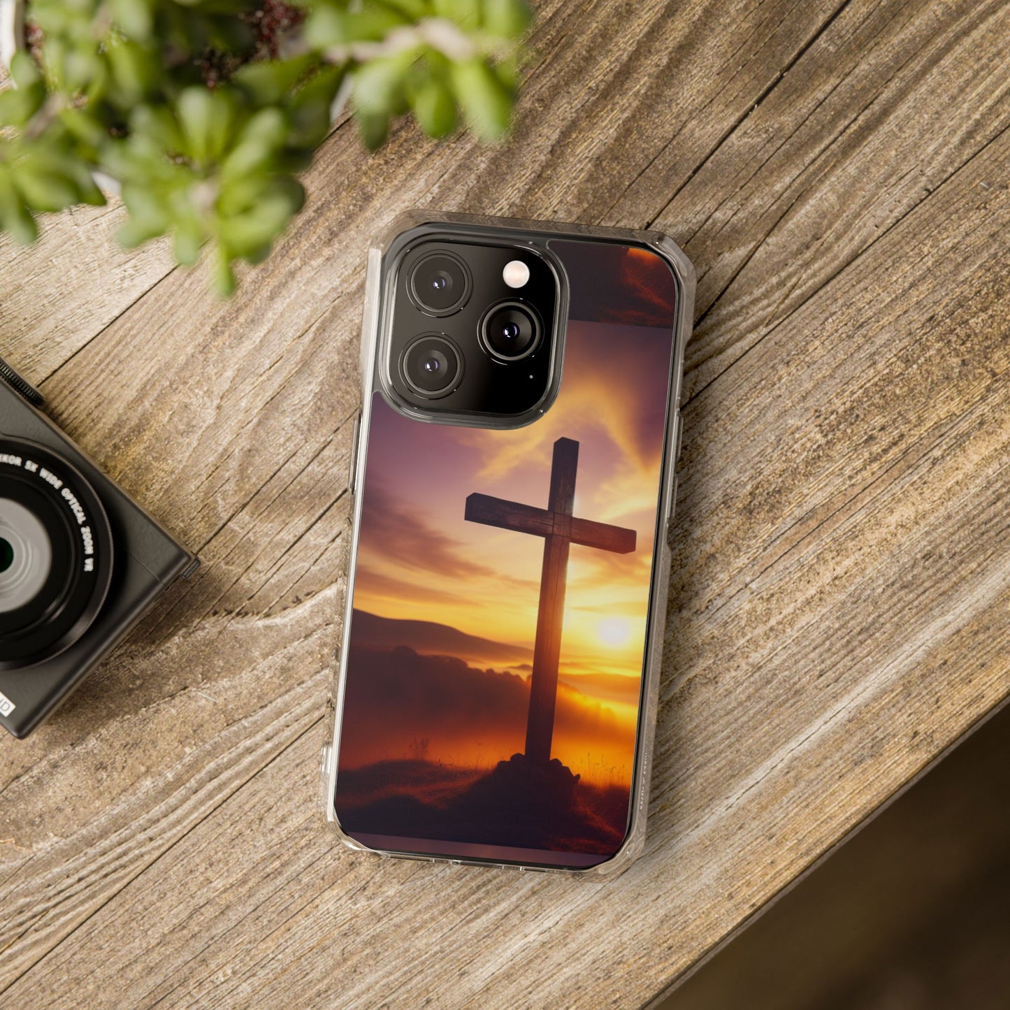 Sunset Cross Magnetic Clear Impact Case - Faith-Inspired Phone Protection