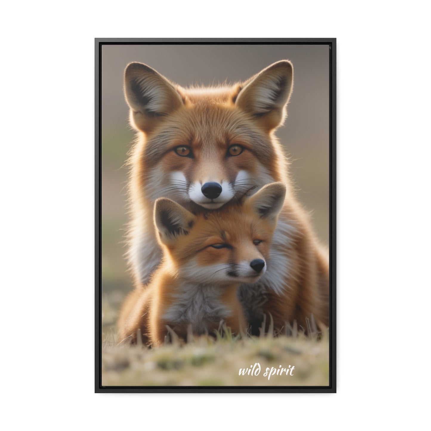 Canvas Wraps - Mama Fox and Baby Fox Snuggle Vertical Frame