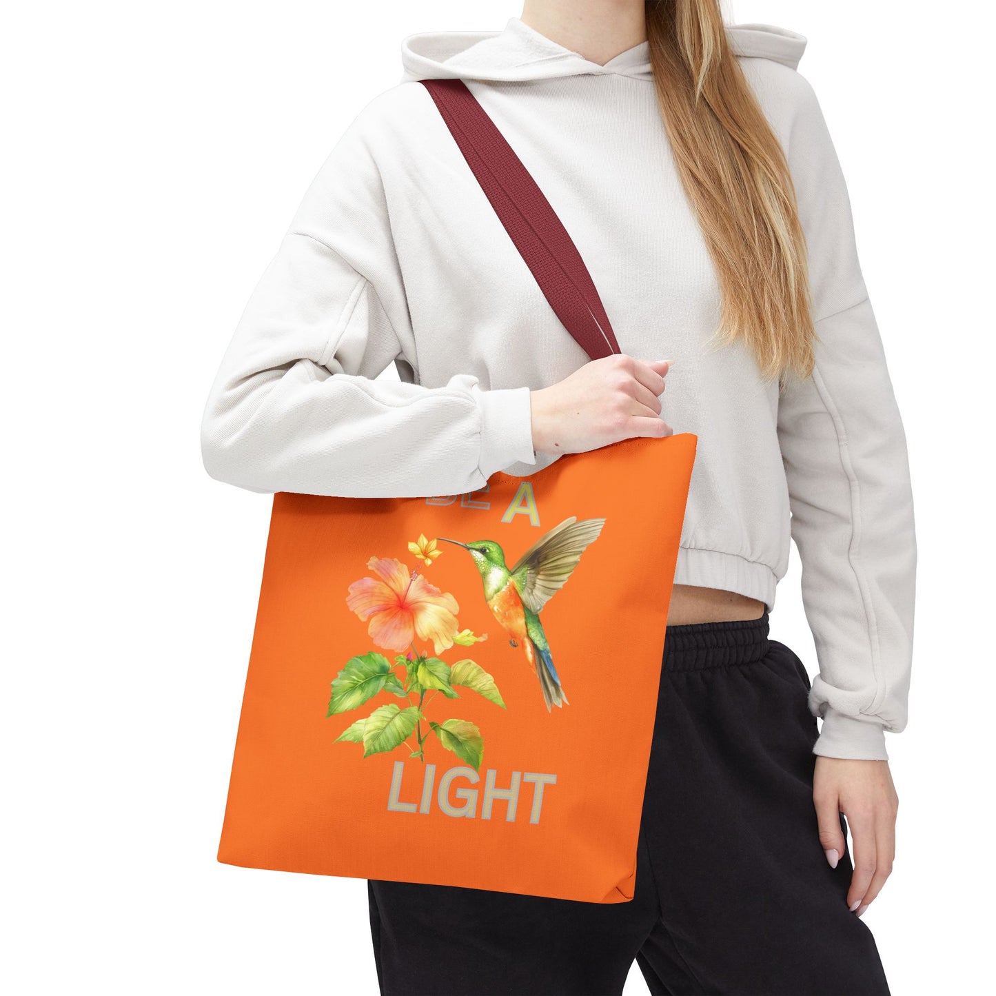Floral Hummingbird Tote Bag - Be a Light, Eco-Friendly Shopping Bag, Summer Accessory, Gift for Nature Lovers, Inspirational Quote