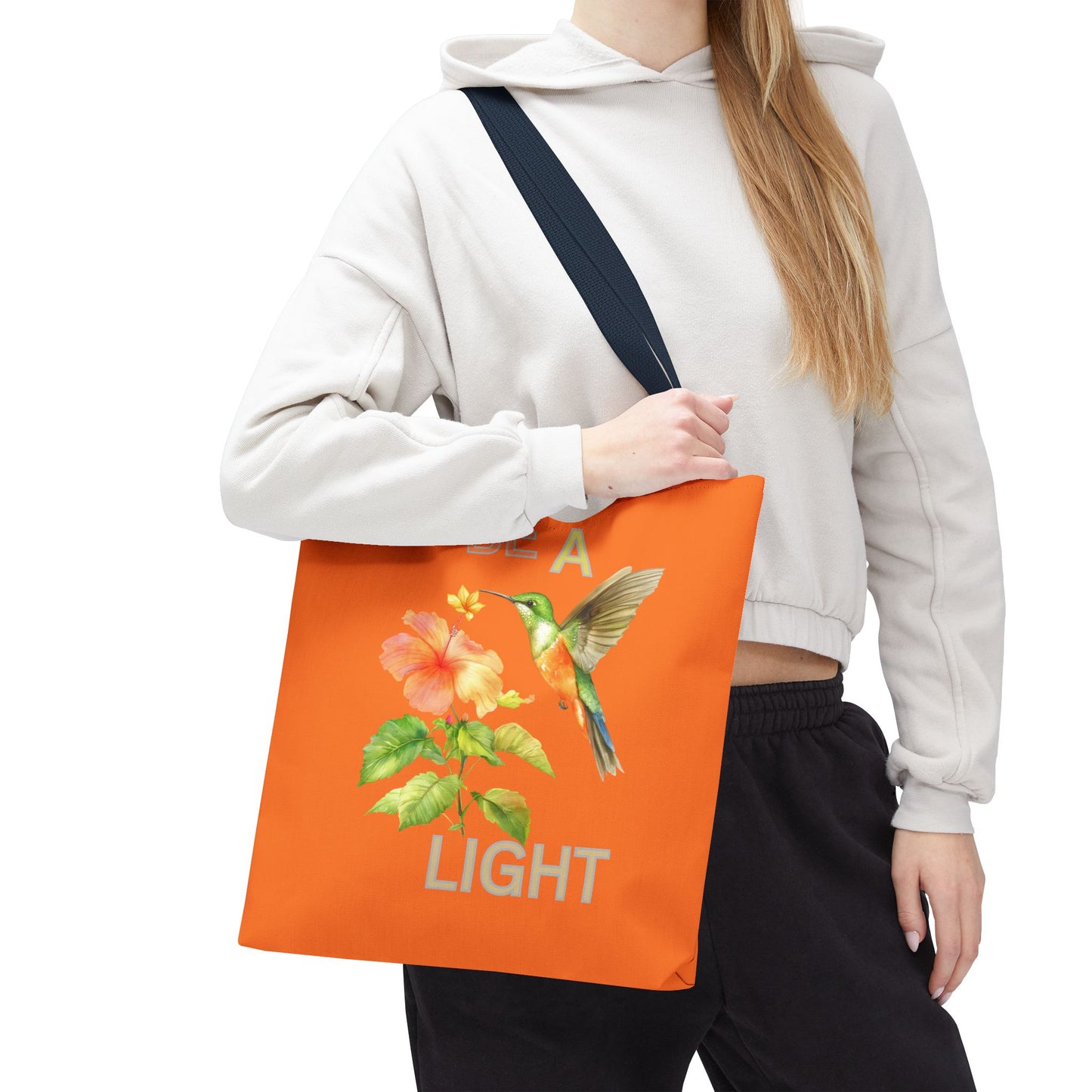 Floral Hummingbird Tote Bag - Be a Light, Eco-Friendly Shopping Bag, Summer Accessory, Gift for Nature Lovers, Inspirational Quote