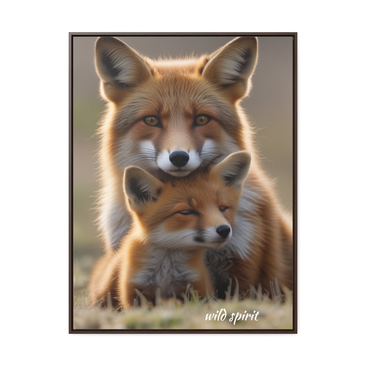 Canvas Wraps - Mama Fox and Baby Fox Snuggle Vertical Frame