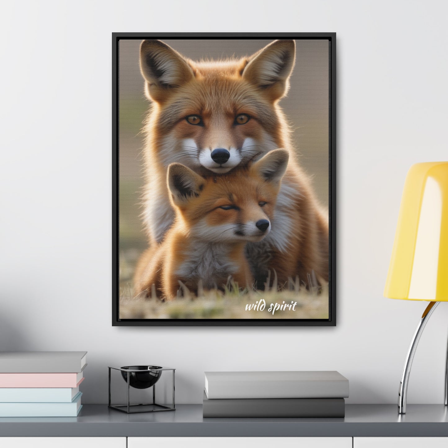 Canvas Wraps - Mama Fox and Baby Fox Snuggle Vertical Frame