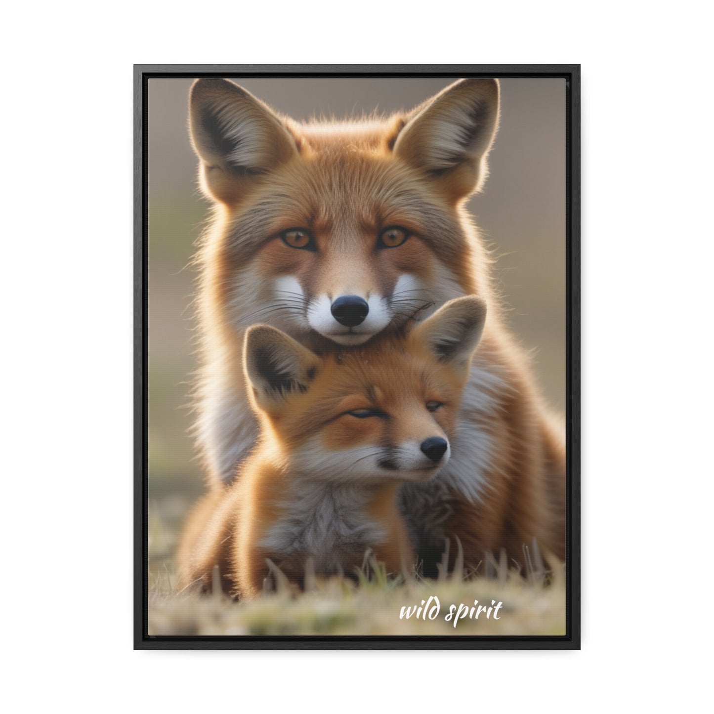Canvas Wraps - Mama Fox and Baby Fox Snuggle Vertical Frame