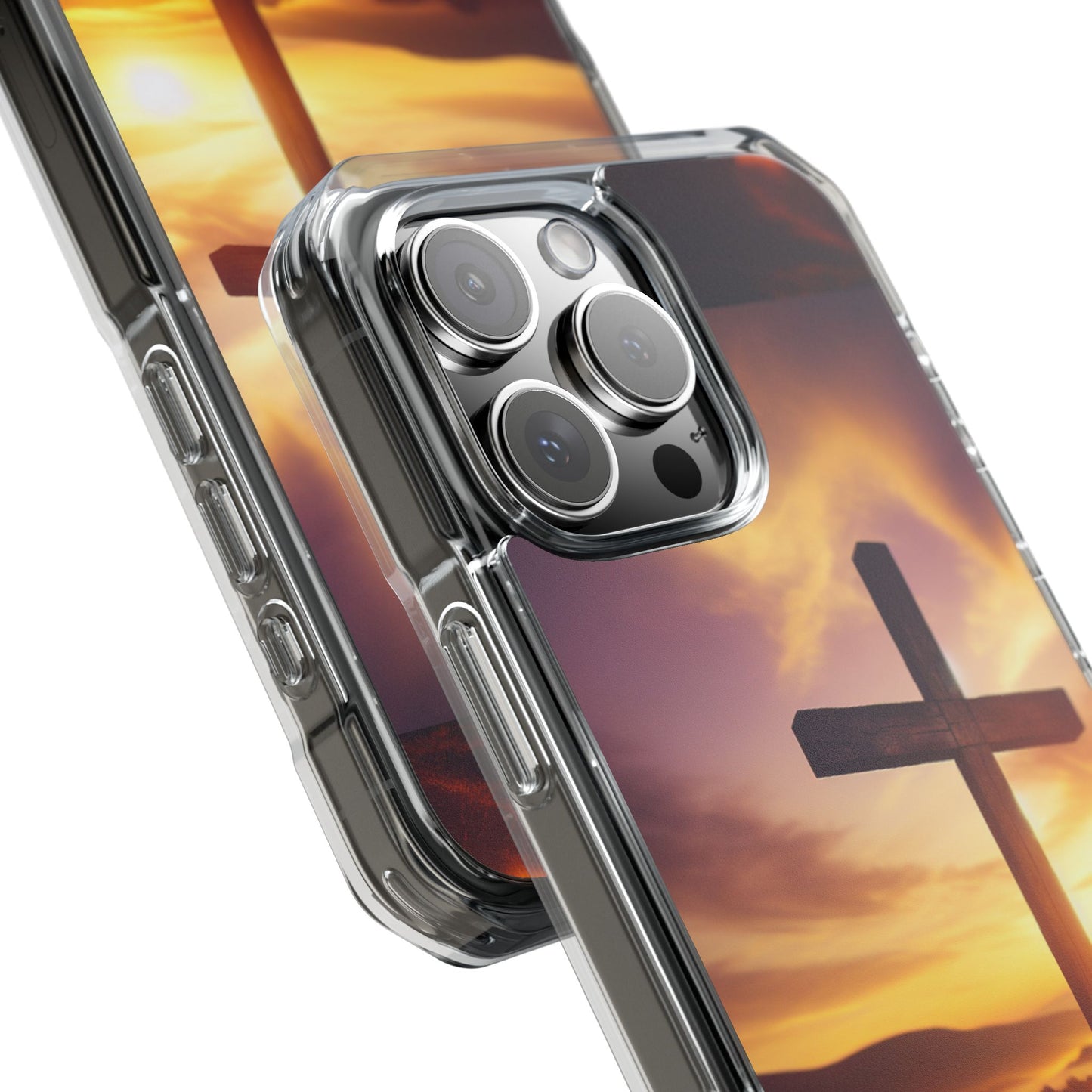 Sunset Cross Magnetic Clear Impact Case - Faith-Inspired Phone Protection